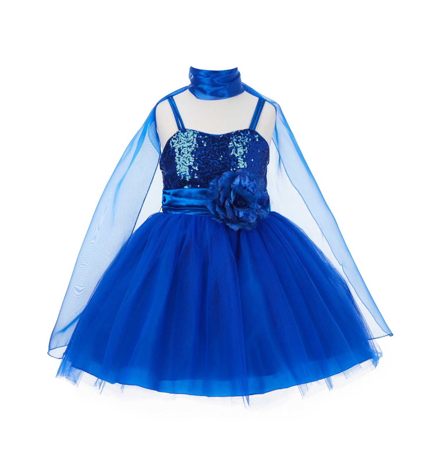 Royal Blue Shawl Sequin Tulle Flower Girl Dress Special Occasions SH1508