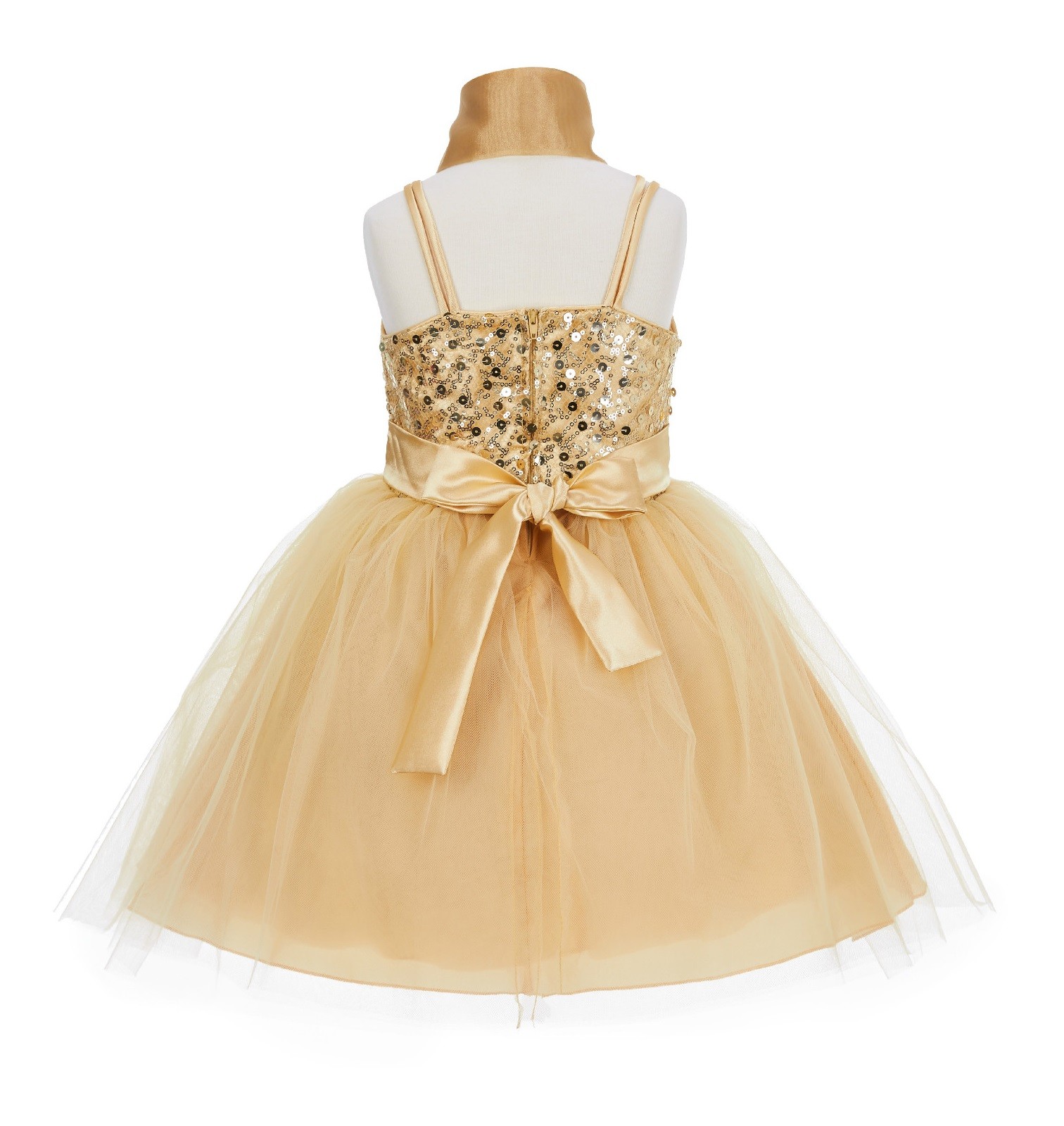Gold Shawl Spaghetti-Straps Sequin Tulle Flower Girl Dress Elegant B-SH1508