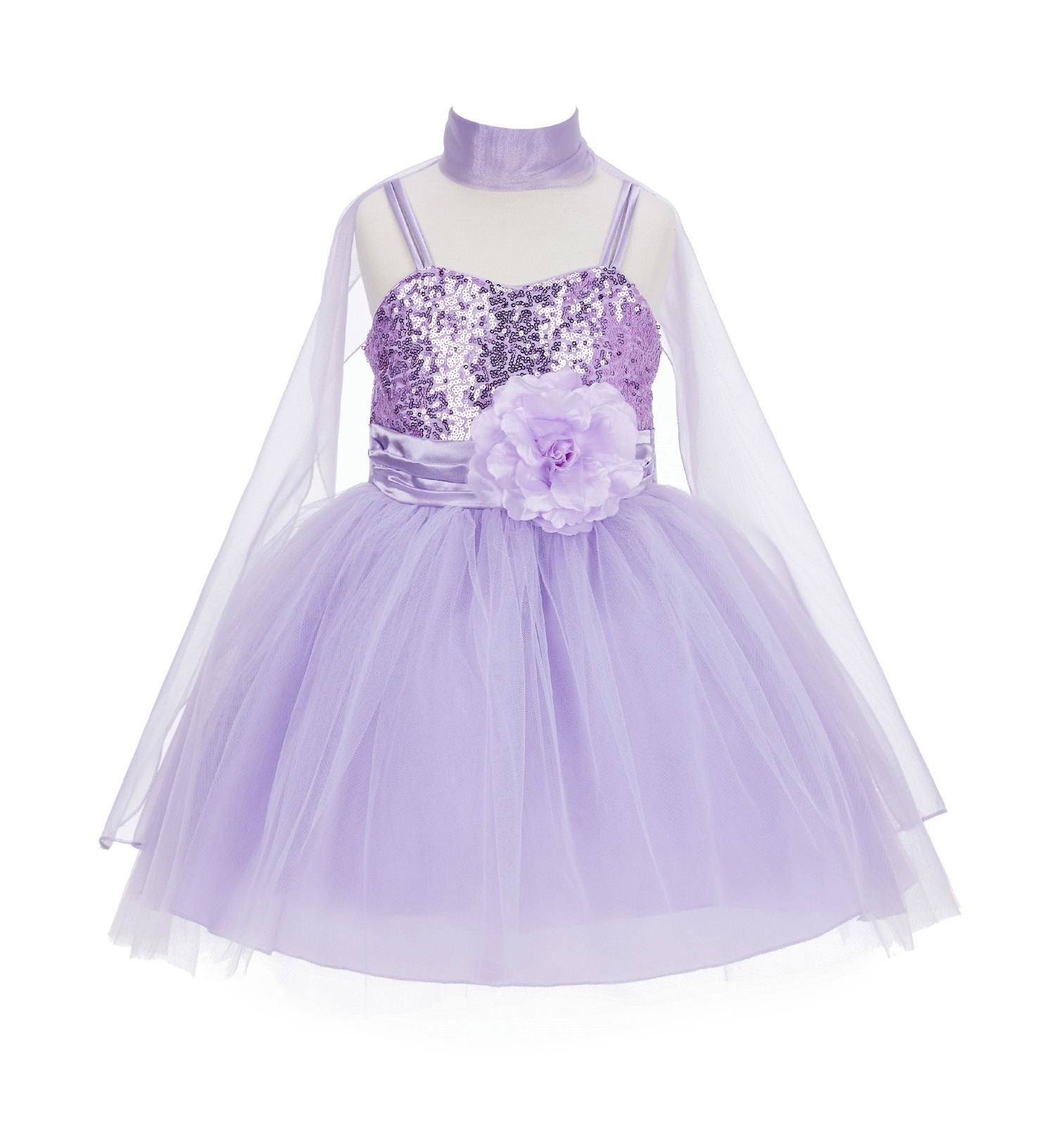 Lilac Shawl Sequin Tulle Flower Girl Dress Special Occasions SH1508