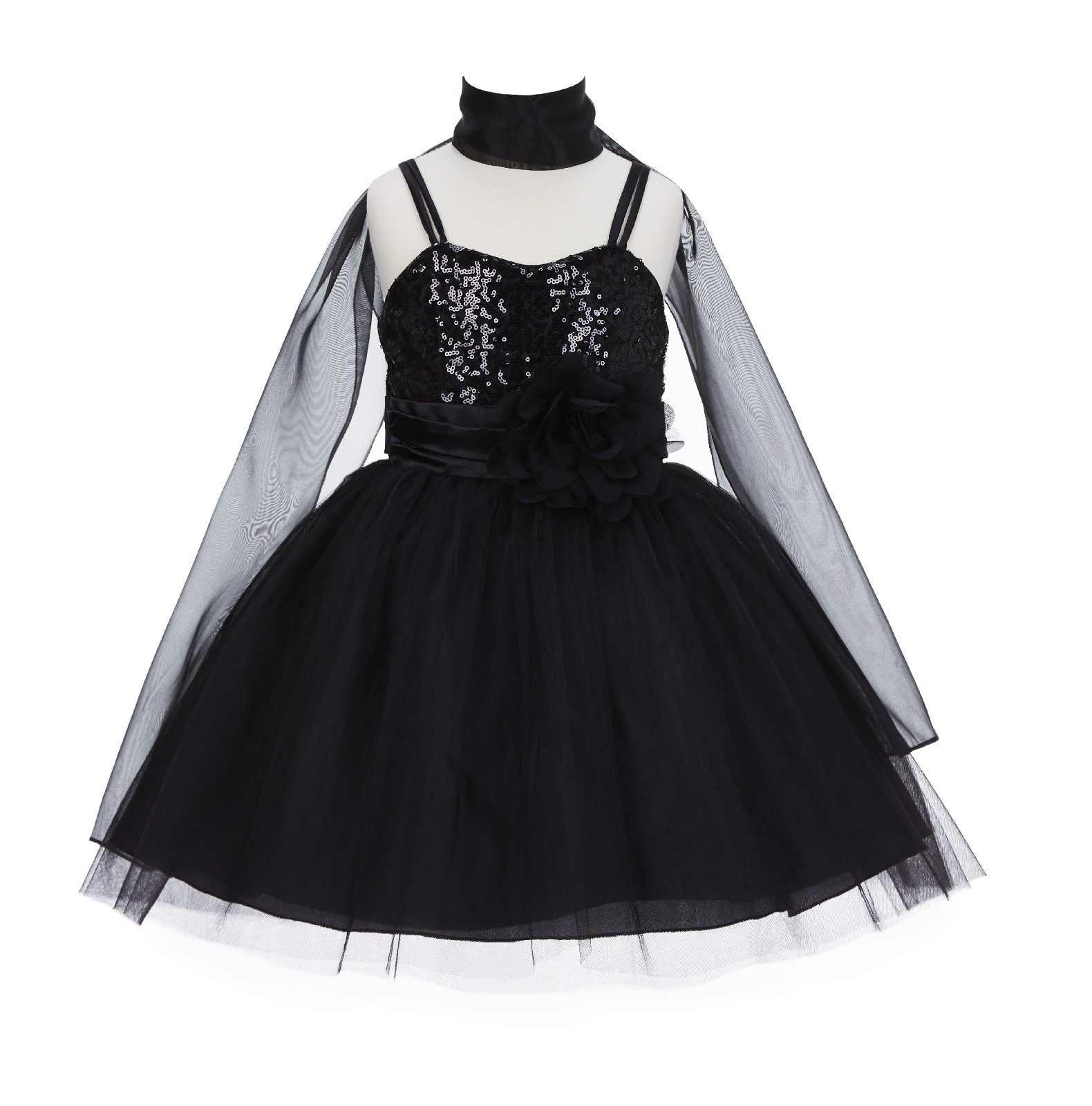 Black Shawl Sequin Tulle Flower Girl Dress Special Occasions SH1508