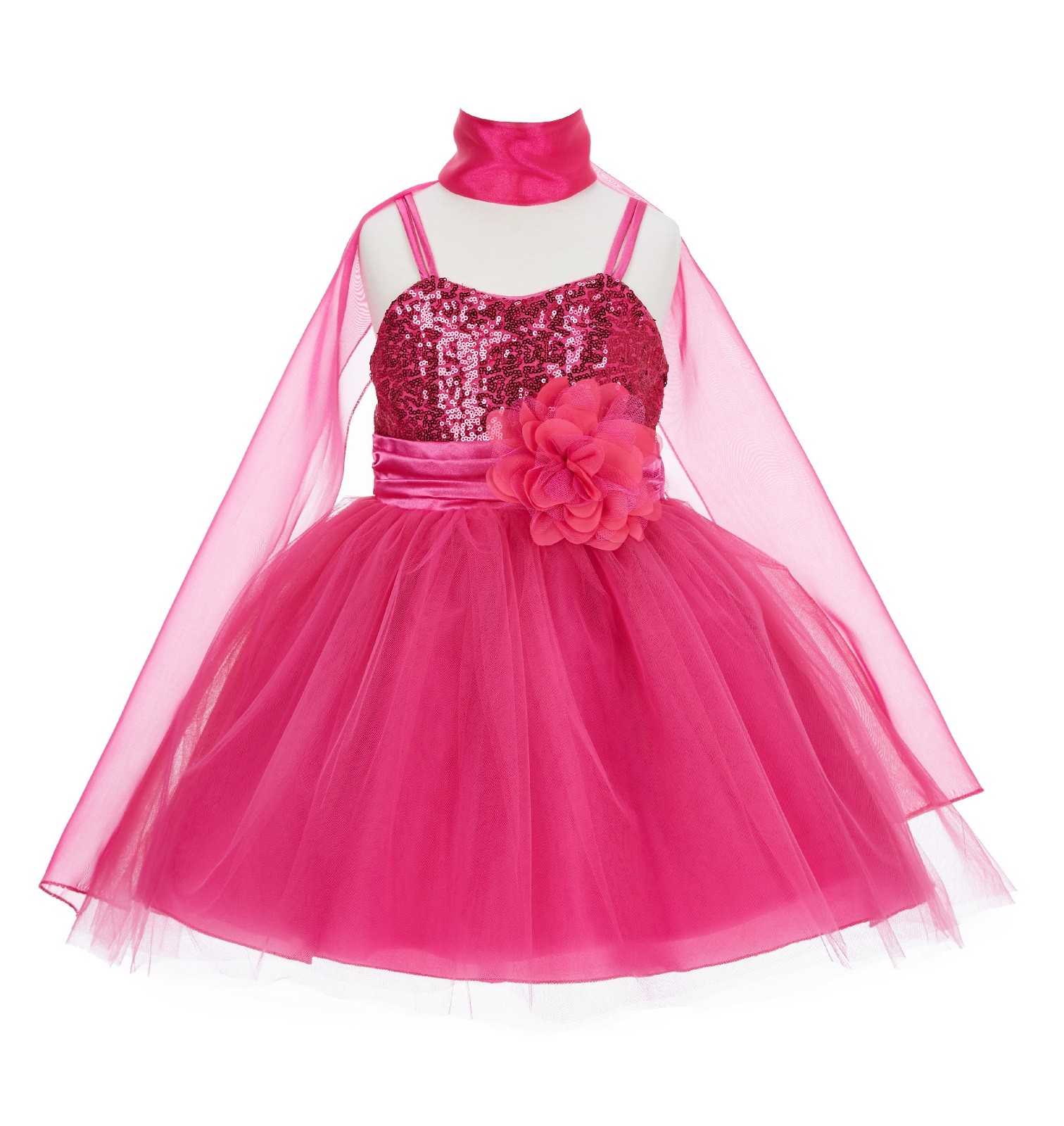 Fuchsia Shawl Sequin Tulle Flower Girl Dress Special Events 1508NF
