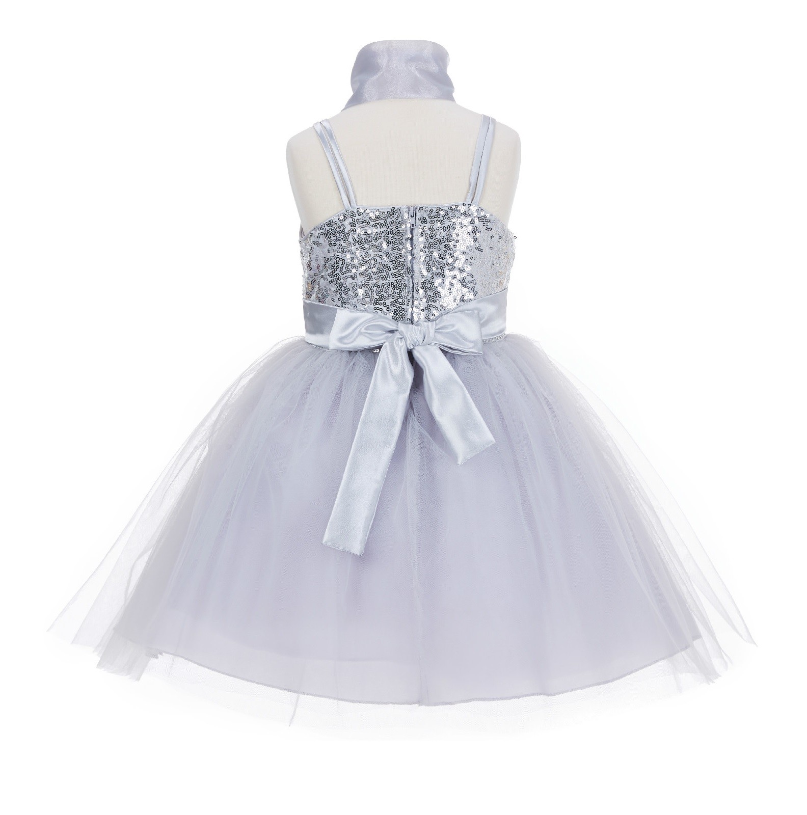 Silver Shawl Sequin Tulle Flower Girl Dress Special Occasions SH1508