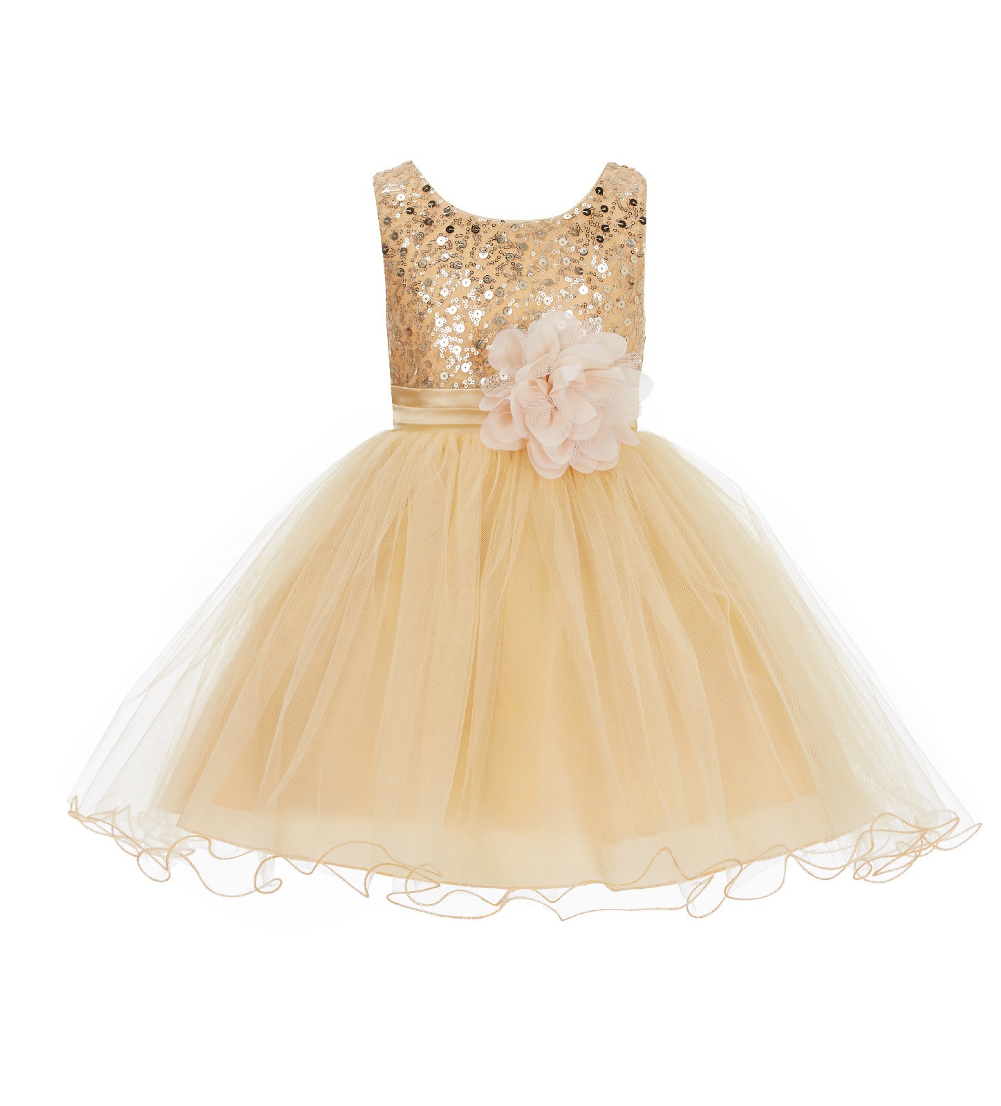 Gold Glitter Sequin Tulle Flower Girl Dress Pretty Princess B-011