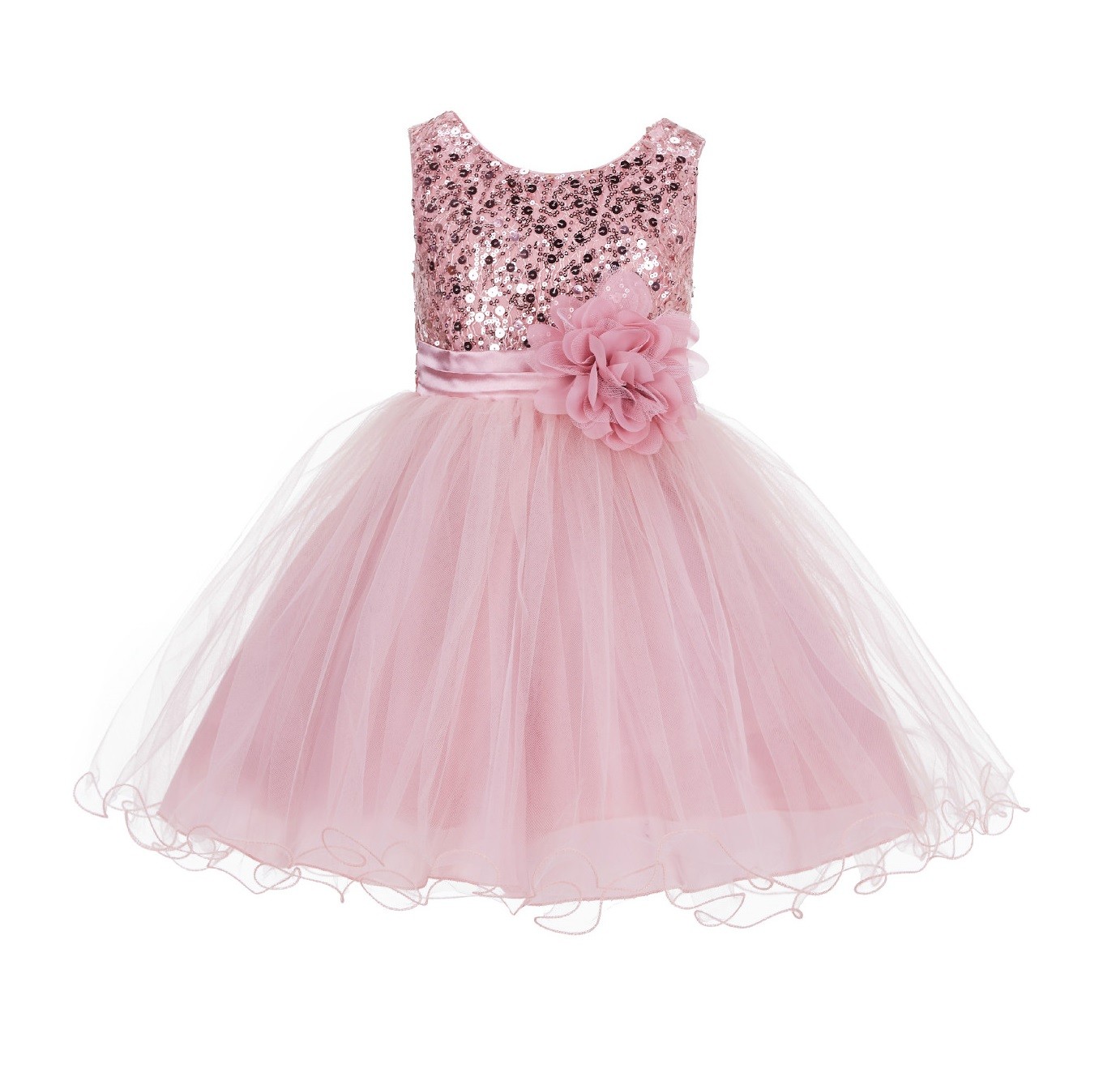 Dusty Rose Glitter Sequin Tulle Flower Girl Dress Pretty Princess B-011