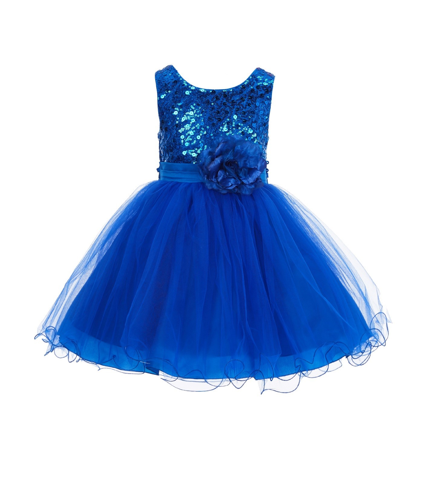 Royal Blue Glitter Sequin Tulle Flower Girl Dress Pretty Princess B-011