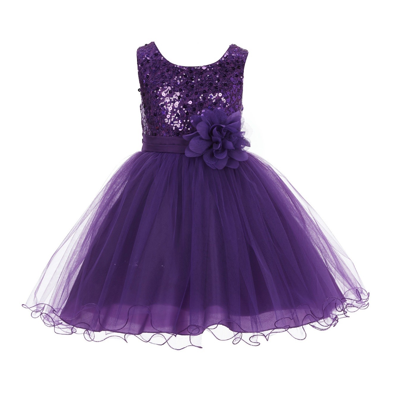 Purple Glitter Sequin Tulle Flower Girl Dress Pretty Princess B-011
