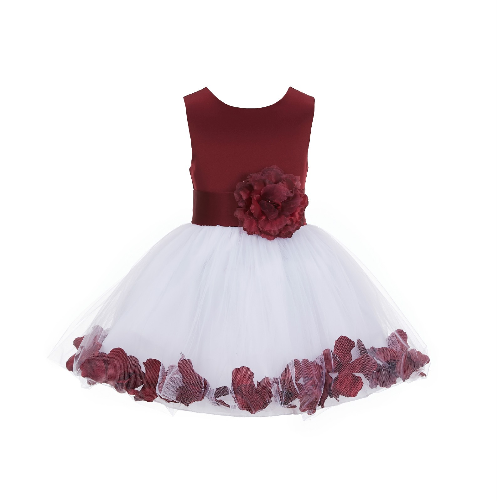 Burgundy Rose Petals Tulle Flower Girl Dress Formal Wear 305NS