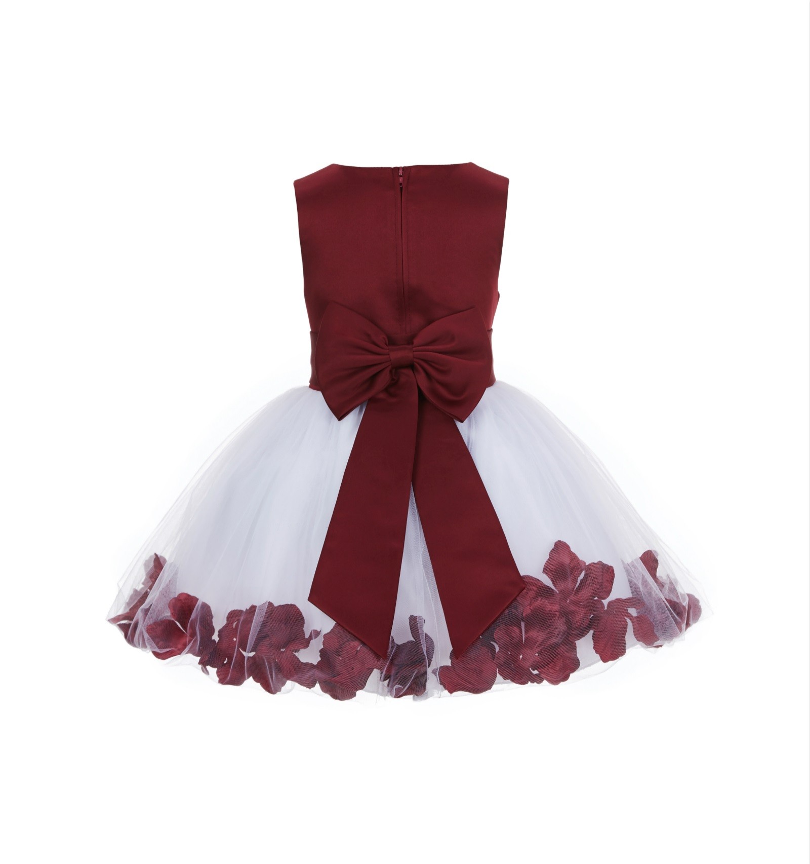 Burgundy Rose Petals Tulle Flower Girl Dress Special Gown 305NT