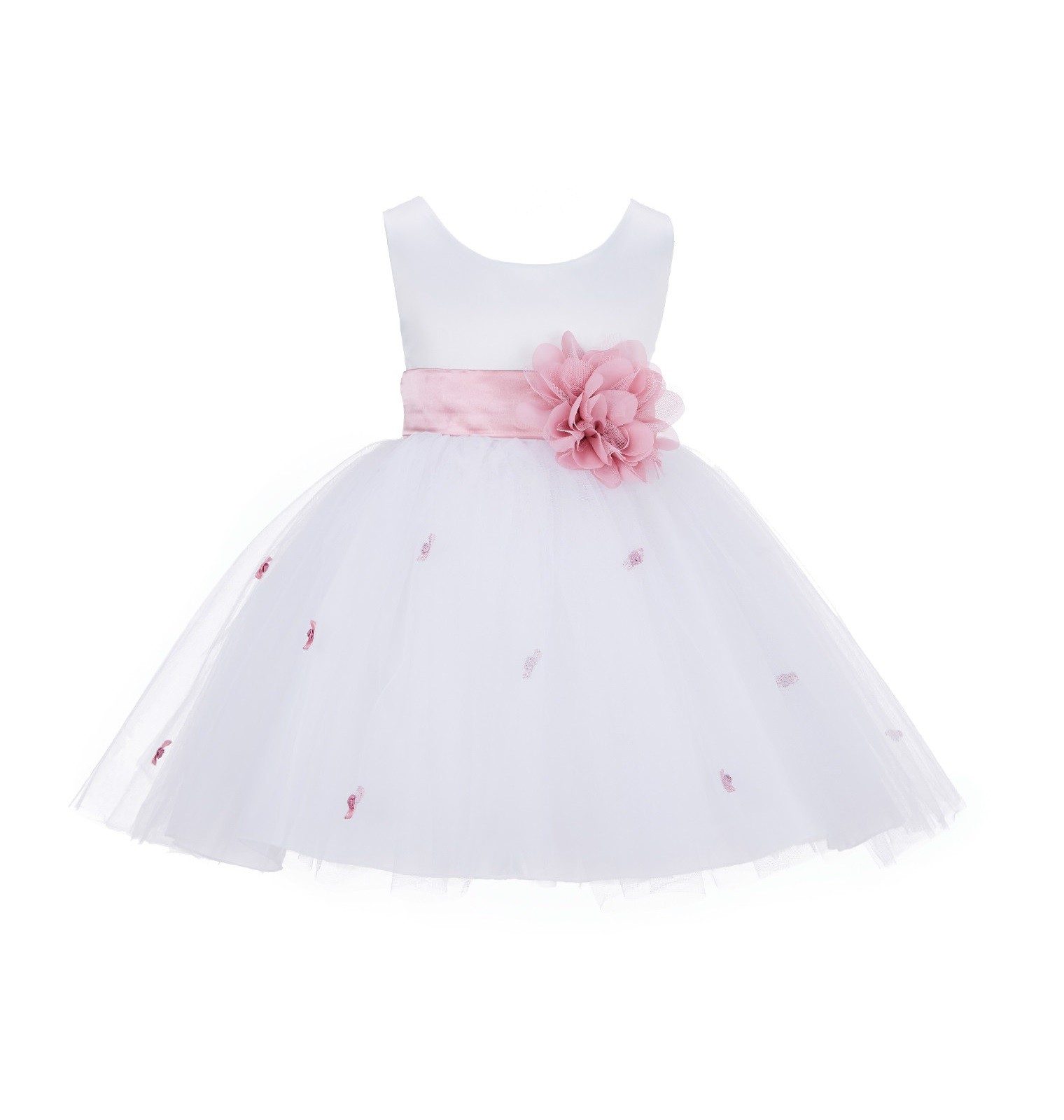 Dusty Rose Rosebuds Satin Tulle Flower Girl Dress Special Occasions 815S