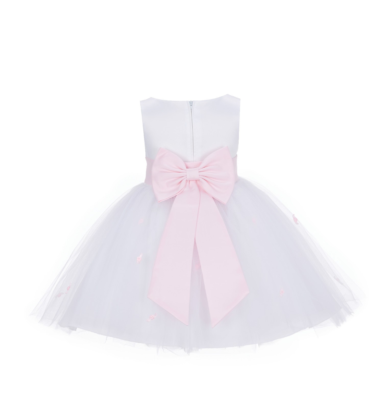 White/Pink Rosebuds Satin Tulle Flower Girl Dress Events 815T