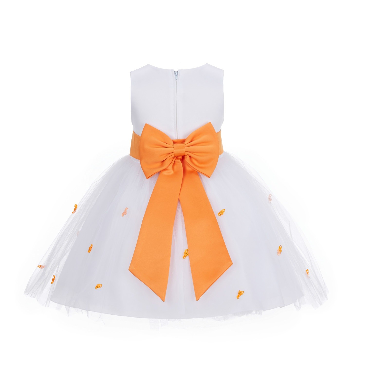 White/Orange Rosebuds Satin Tulle Flower Girl Dress Events 815T