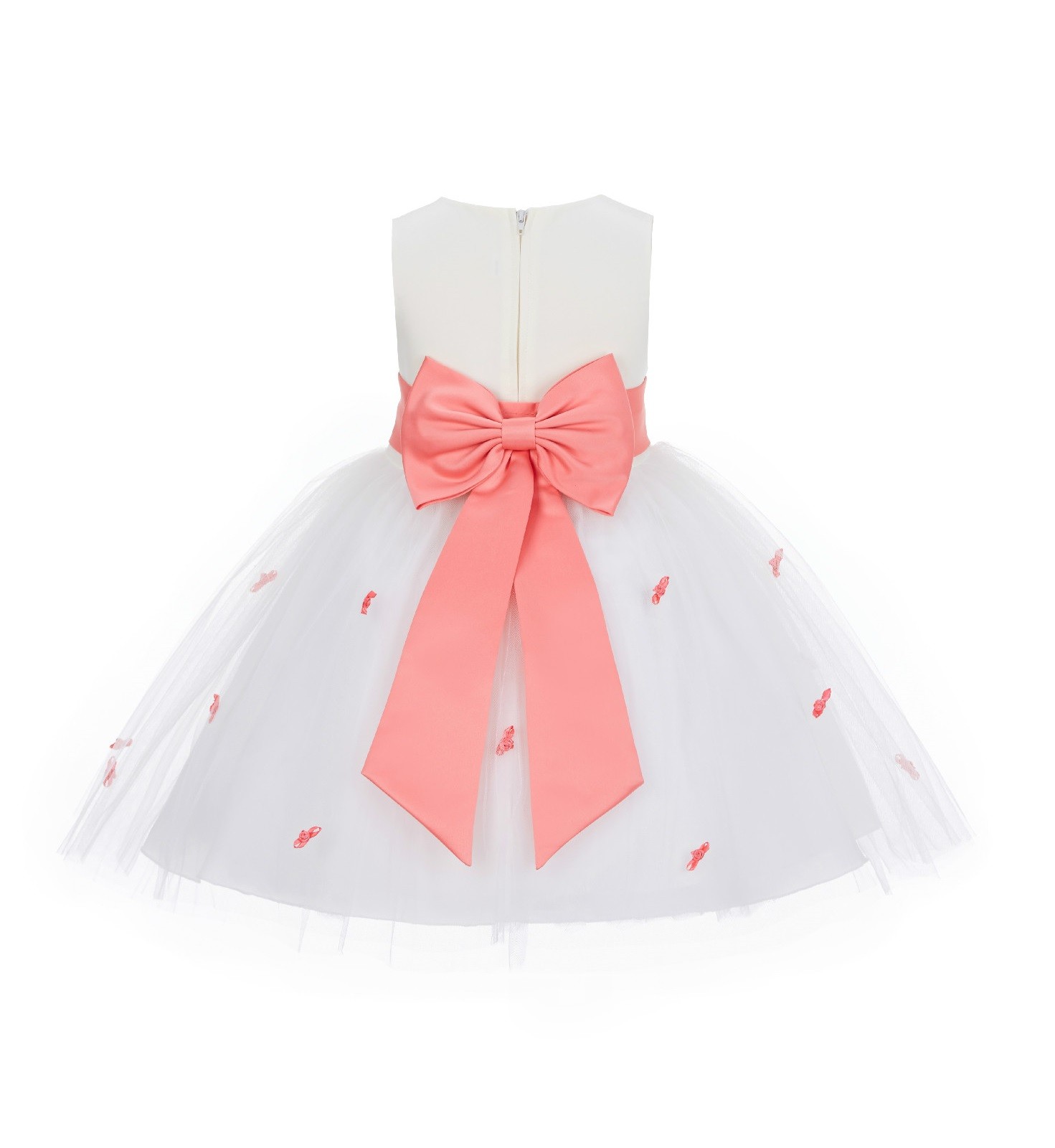 Ivory/Coral Rosebuds Satin Tulle Flower Girl Dress Events 815T