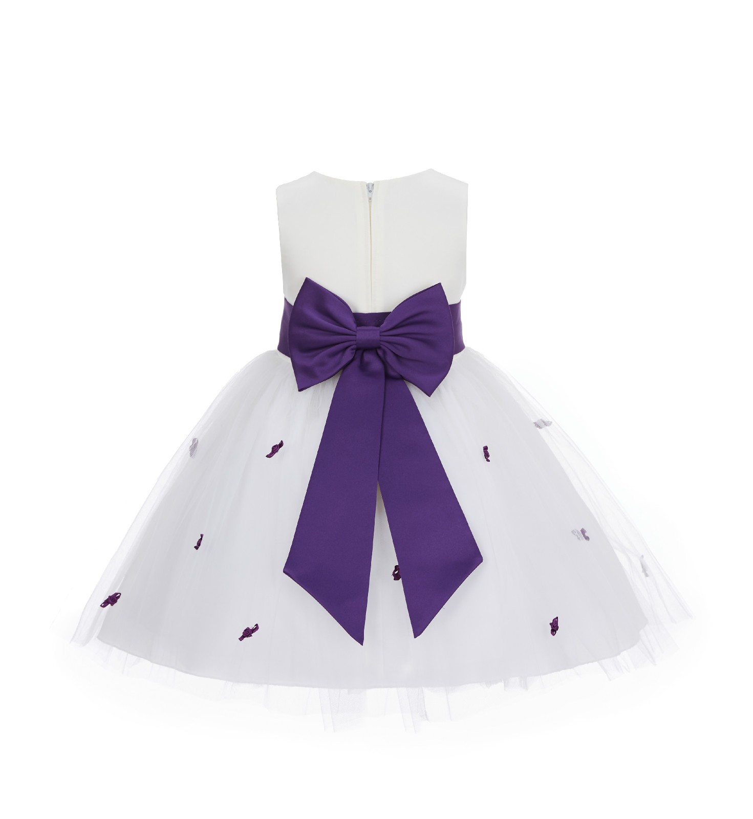 Ivory/Purple Rosebuds Satin Tulle Flower Girl Dress Events 815T