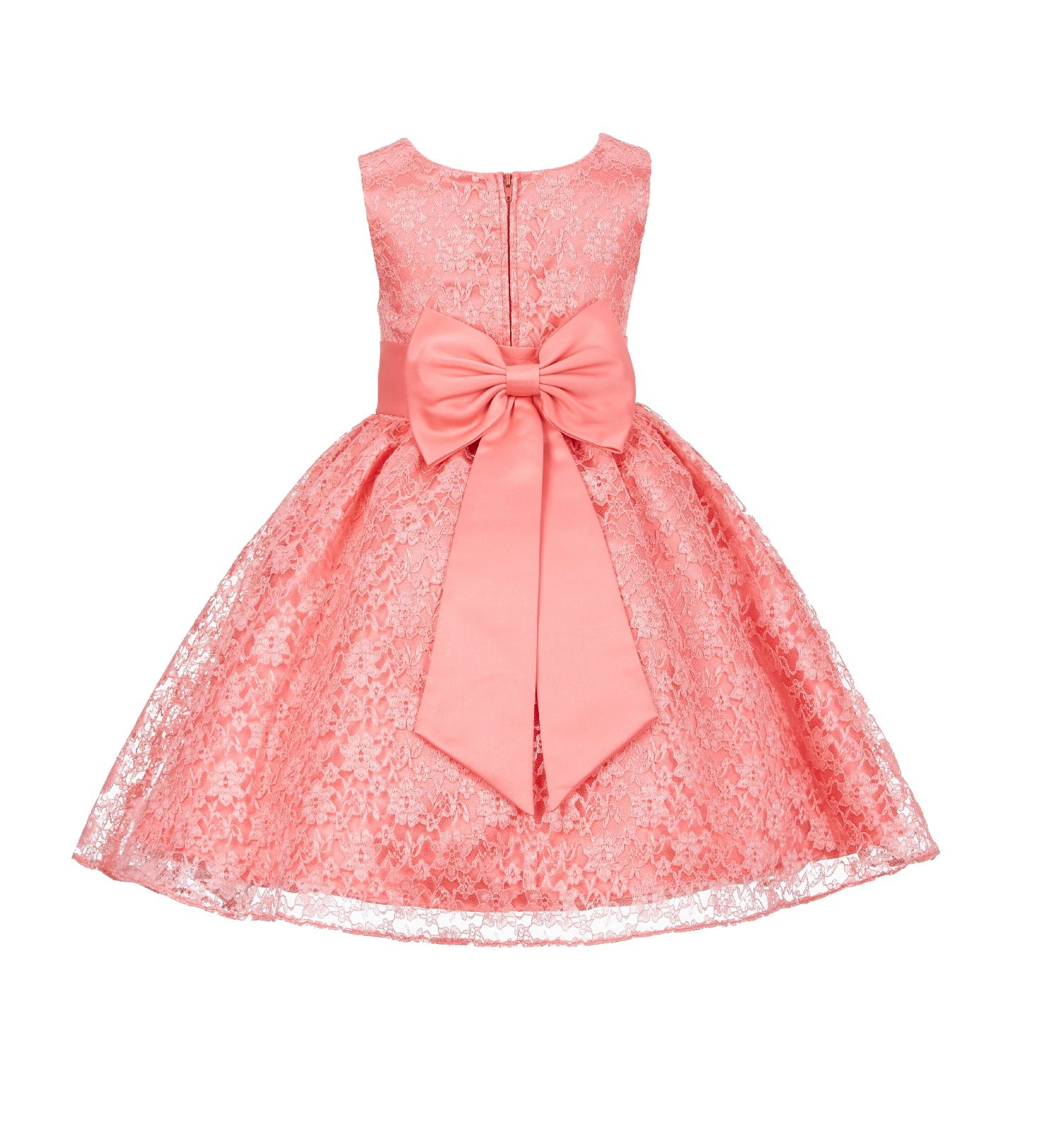 Coral Floral Lace Overlay Flower Girl Dress Elegant Beauty 163T