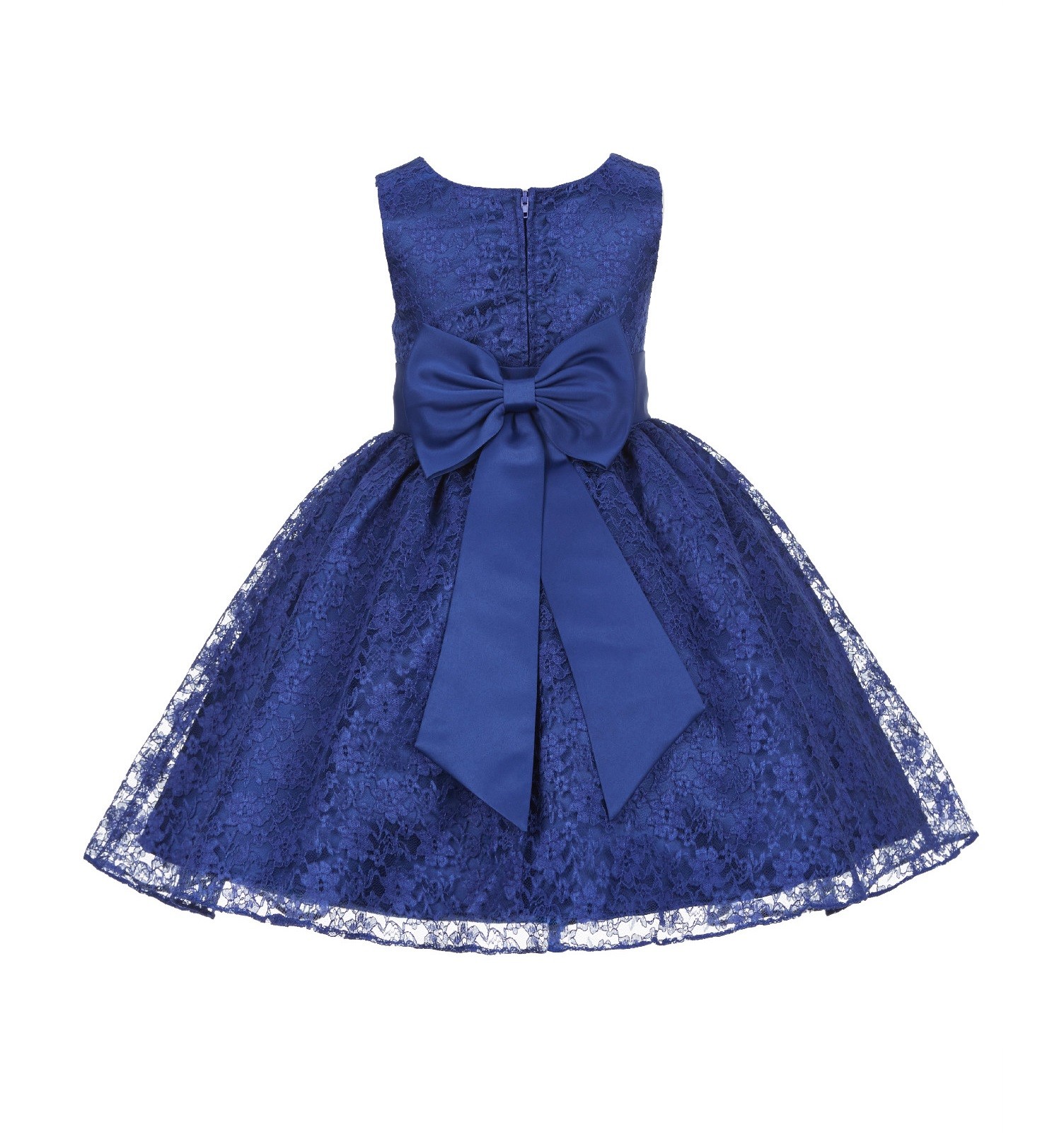 Navy Blue Floral Lace Overlay Flower Girl Dress Elegant Beauty 163T