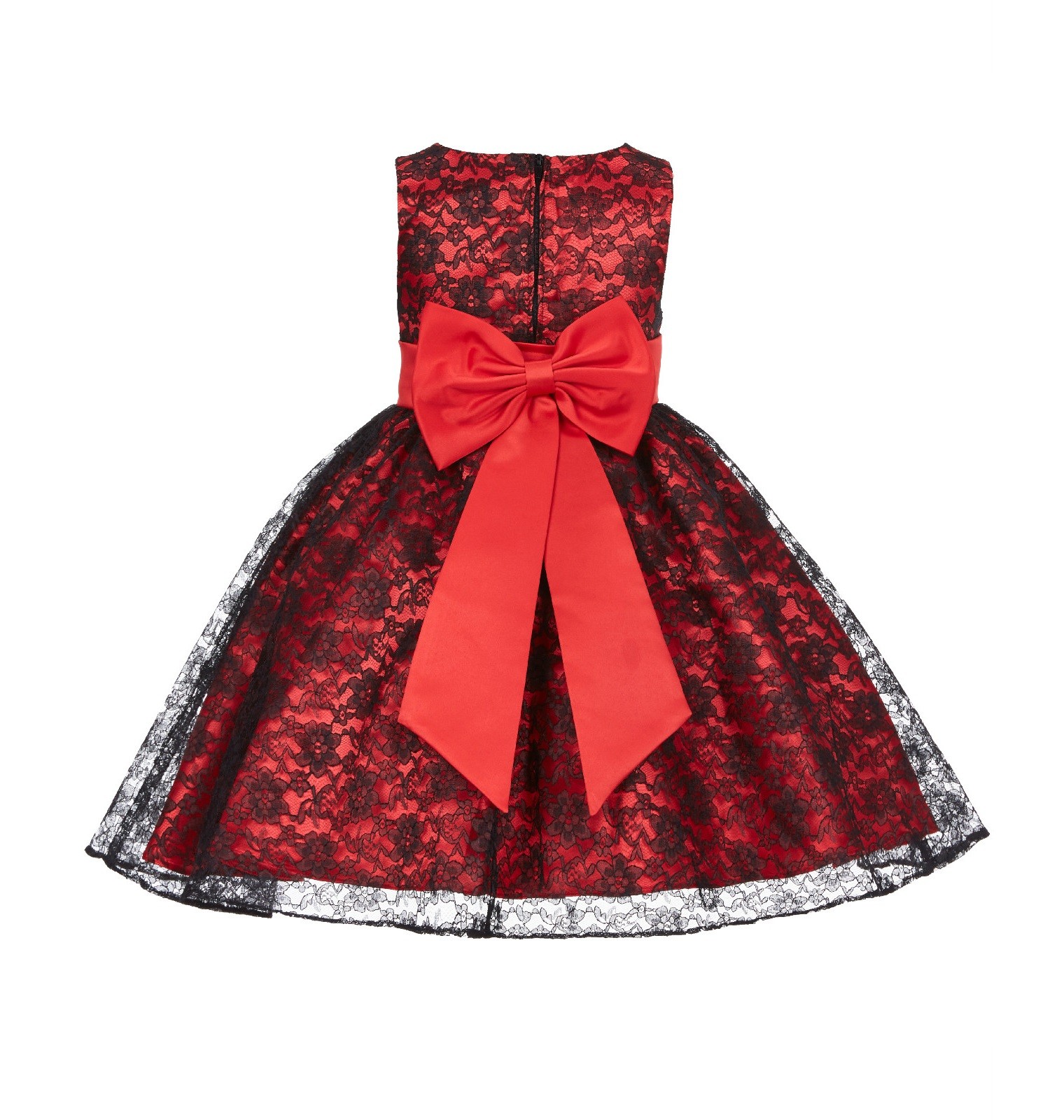 Red/Black/Red Floral Lace Overlay Flower Girl Dress Elegant Beauty 163T