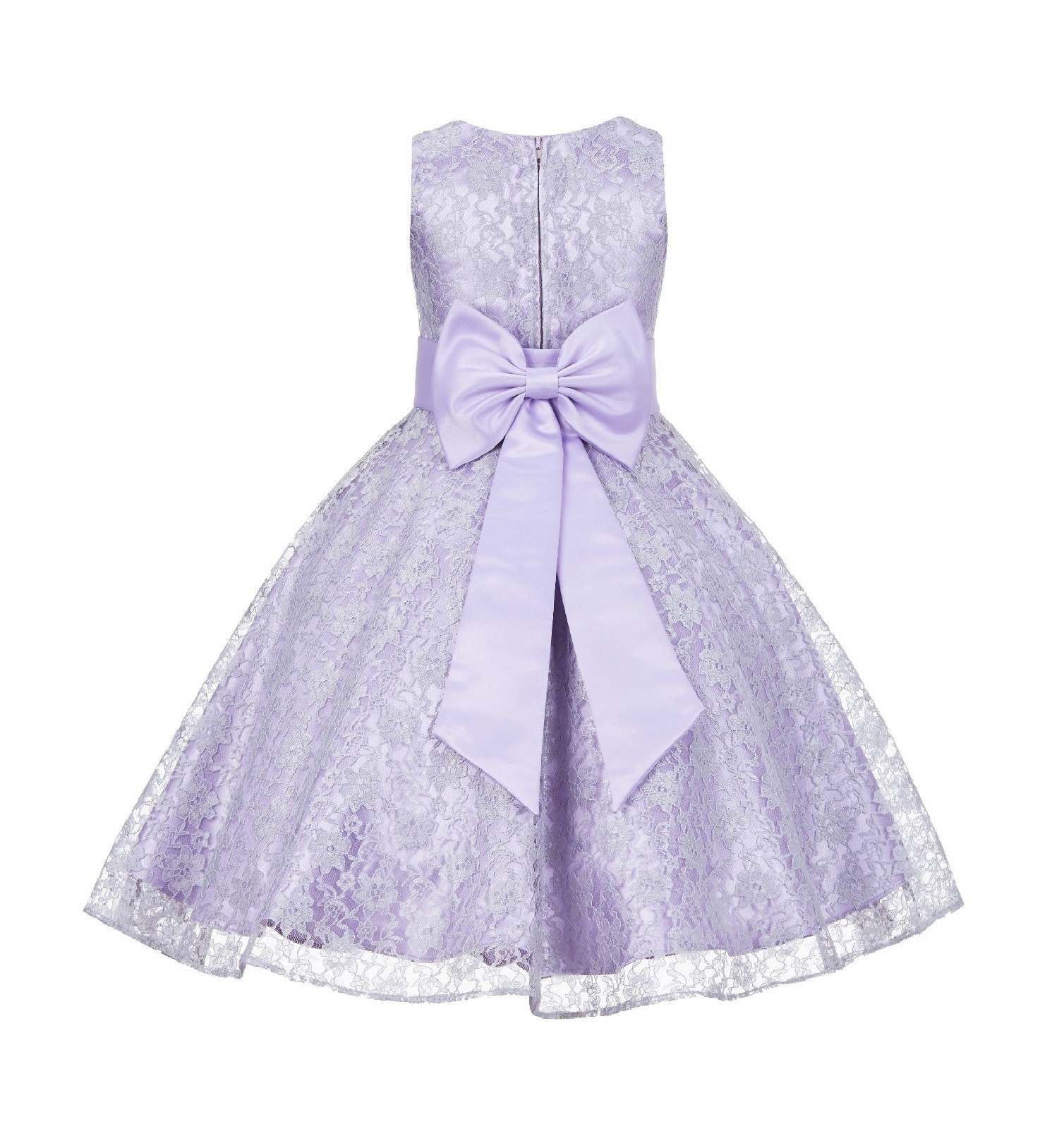 Lilac Floral Lace Overlay V-Neck Flower Pin Flower Girl Dress 166T
