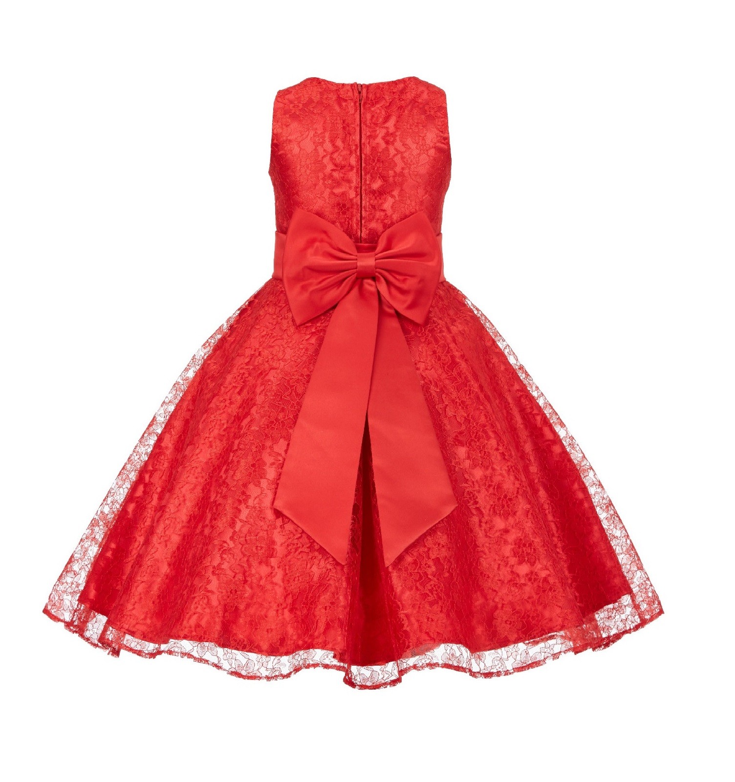 Red Floral Lace Overlay V-Neck Flower Pin Flower Girl Dress 166T