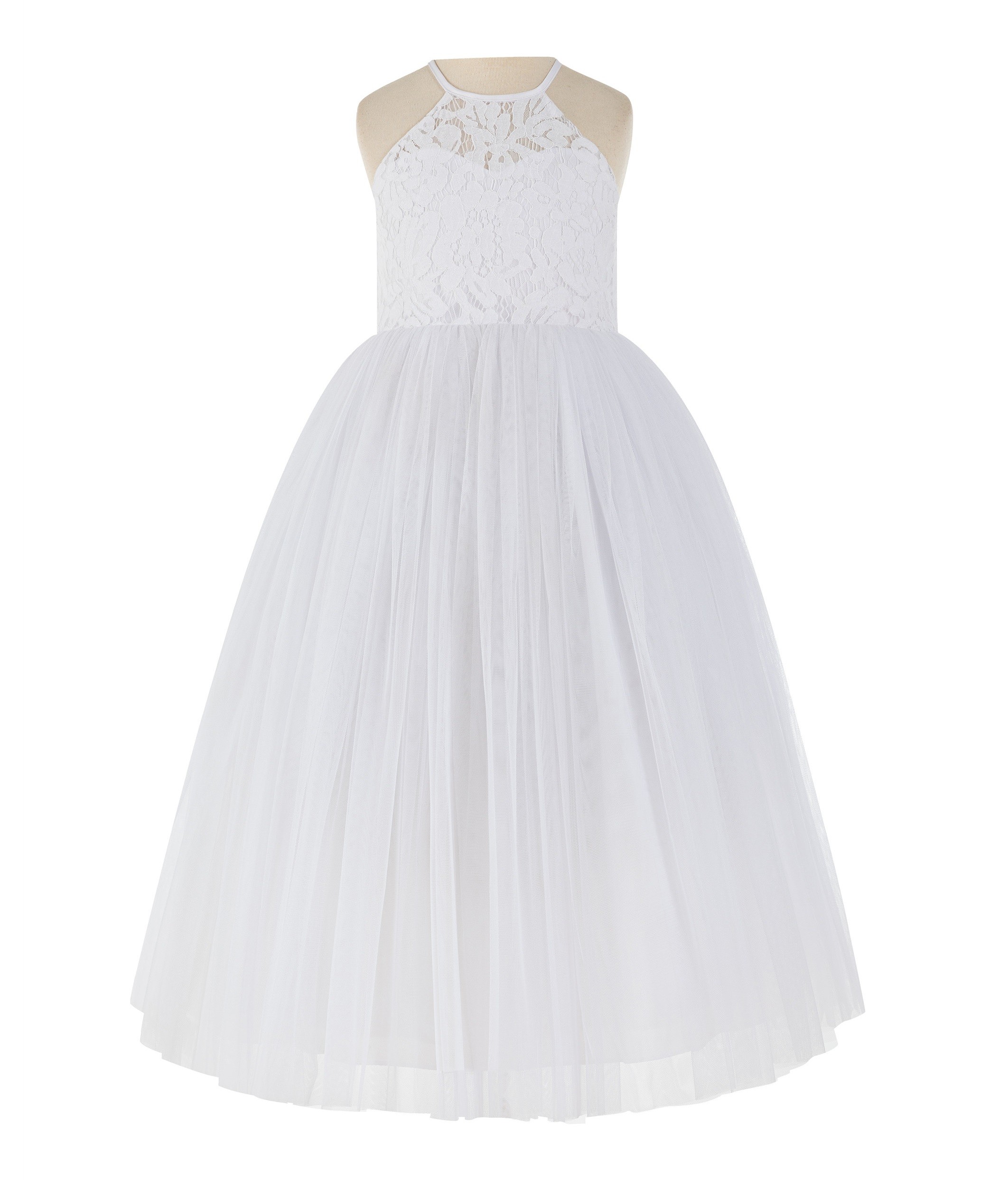 White Lace Halter Flower Girl Dress Lace Back Dress 213