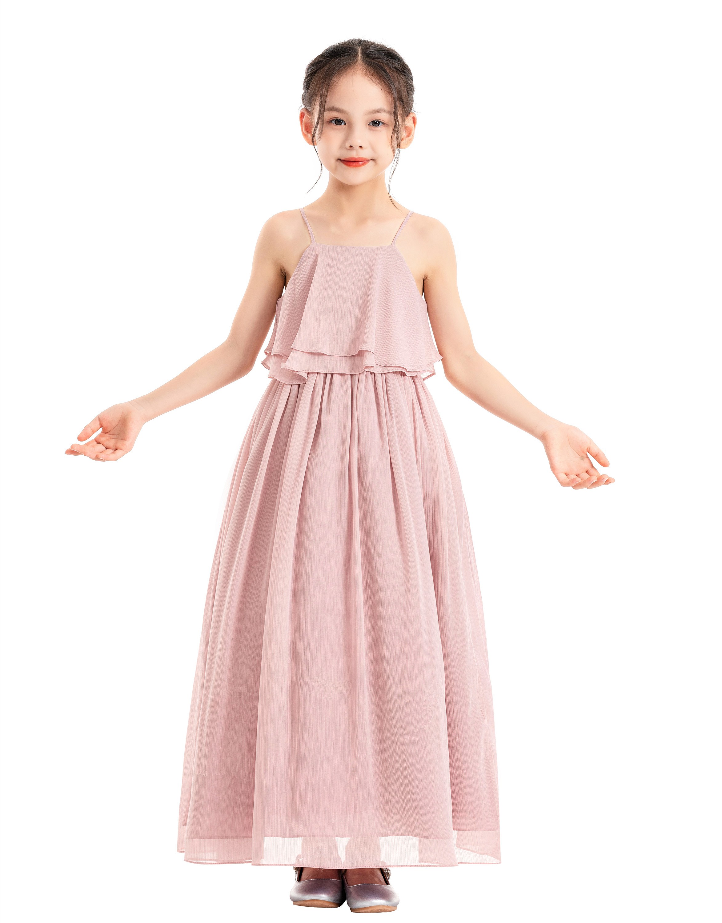 Blush Pink A-Line Ruffle Chiffon Dress Chiffon Flower Girl Dress 192