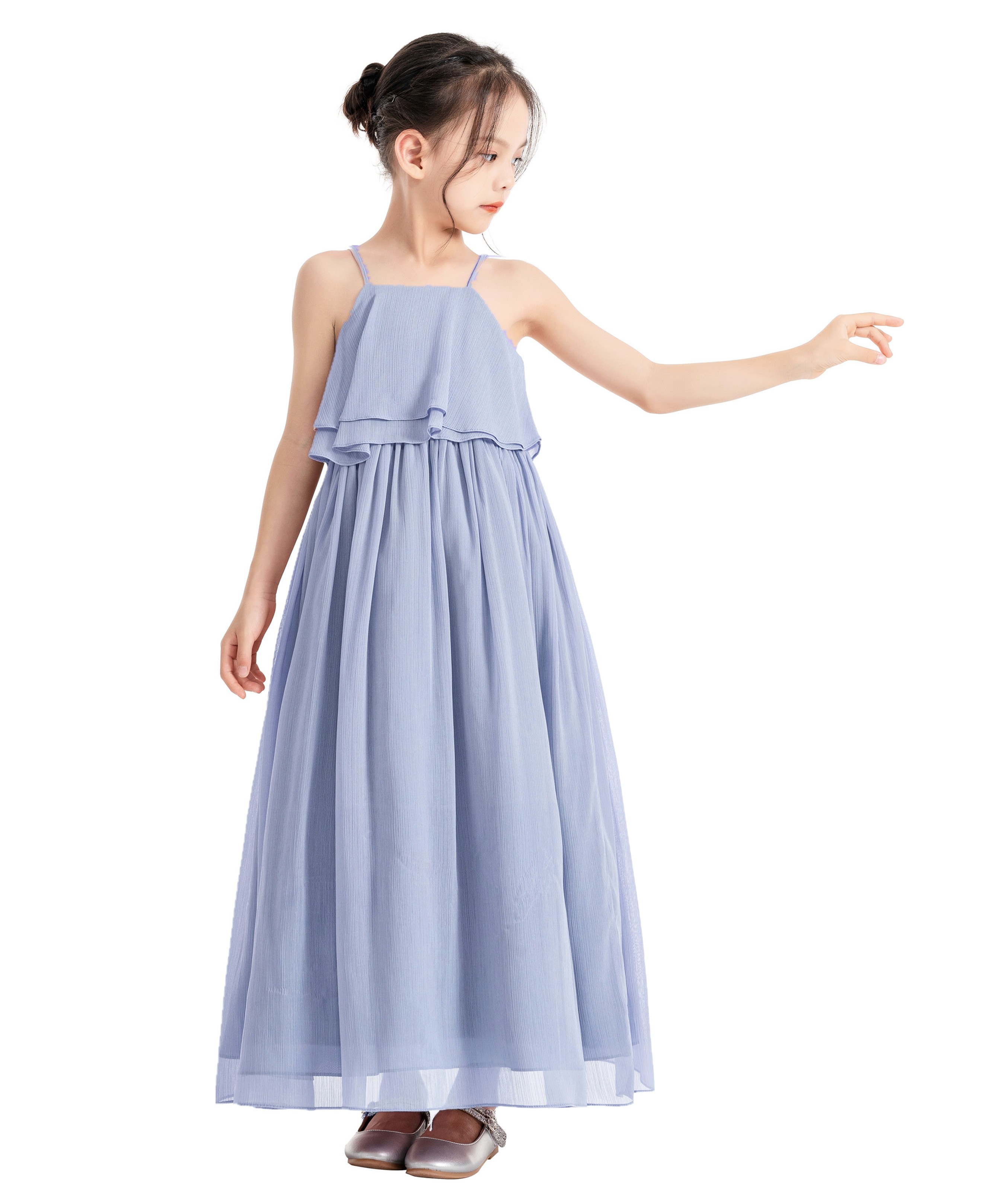 Dusty Lavender A-Line Ruffle Chiffon Dress Chiffon Flower Girl Dress 192