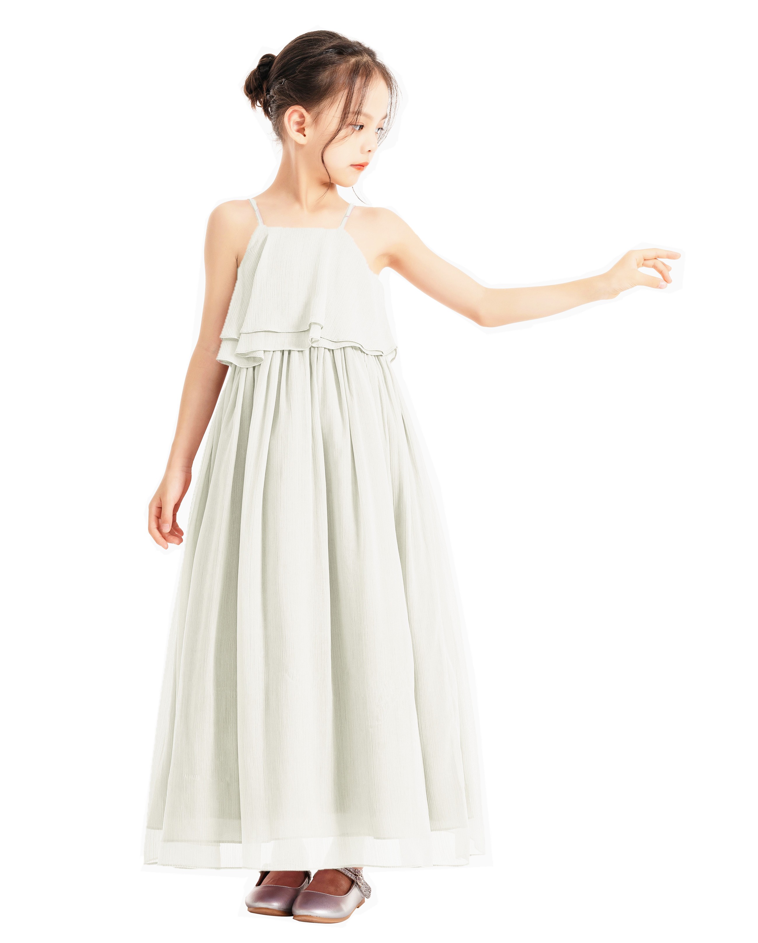 Ivory A-Line Ruffle Chiffon Dress Chiffon Flower Girl Dress 192