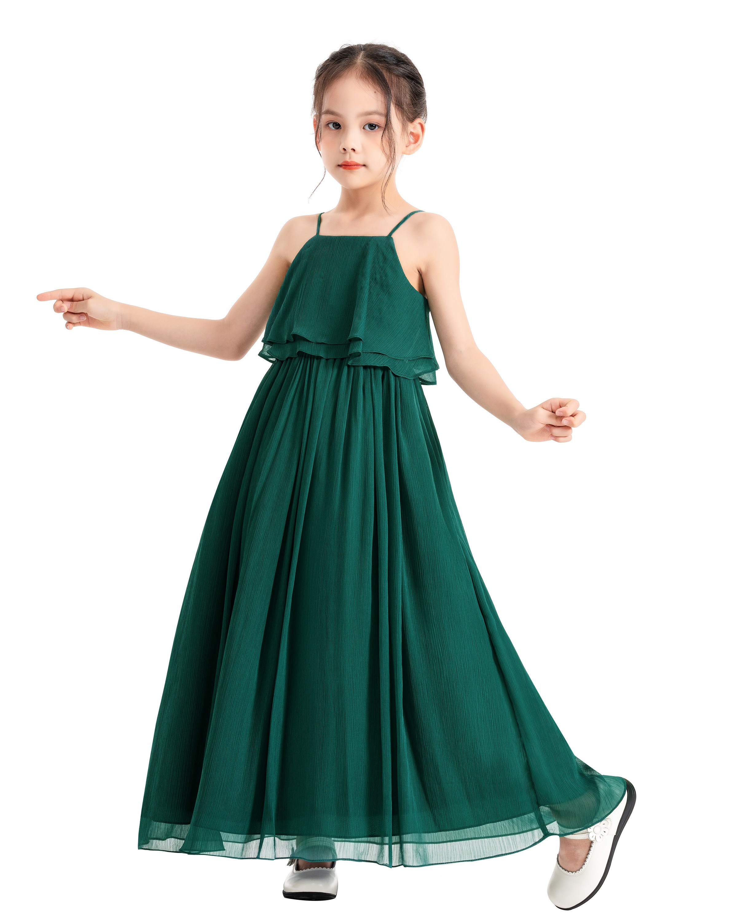 Forest Green A-Line Ruffle Chiffon Dress Chiffon Flower Girl Dress 192