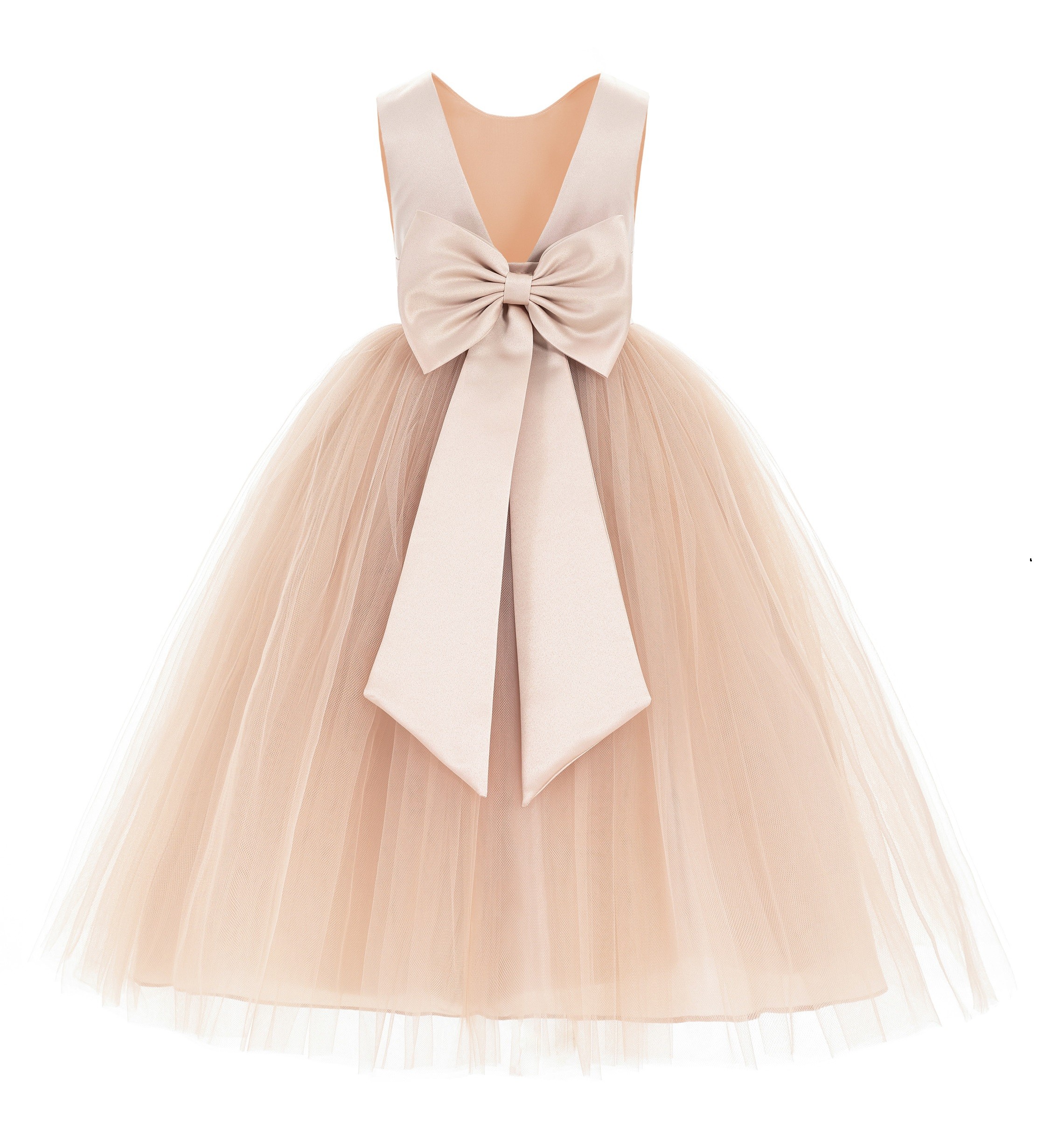 Blush Pink V-Back Satin Flower Girl Dress 219T