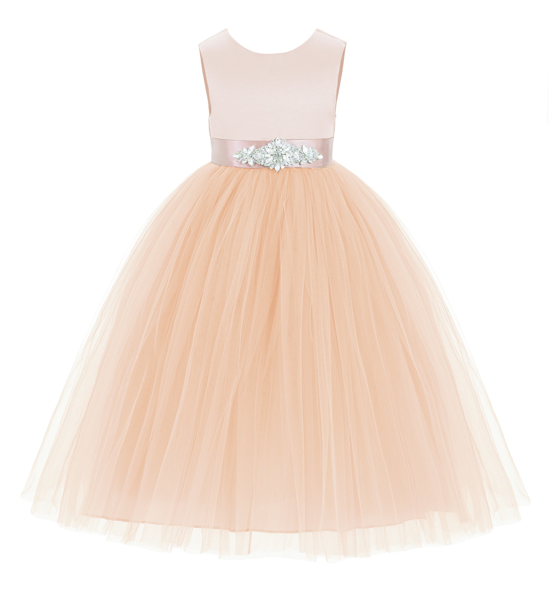 Blush Pink V-Back Satin Flower Girl Dress 219R5