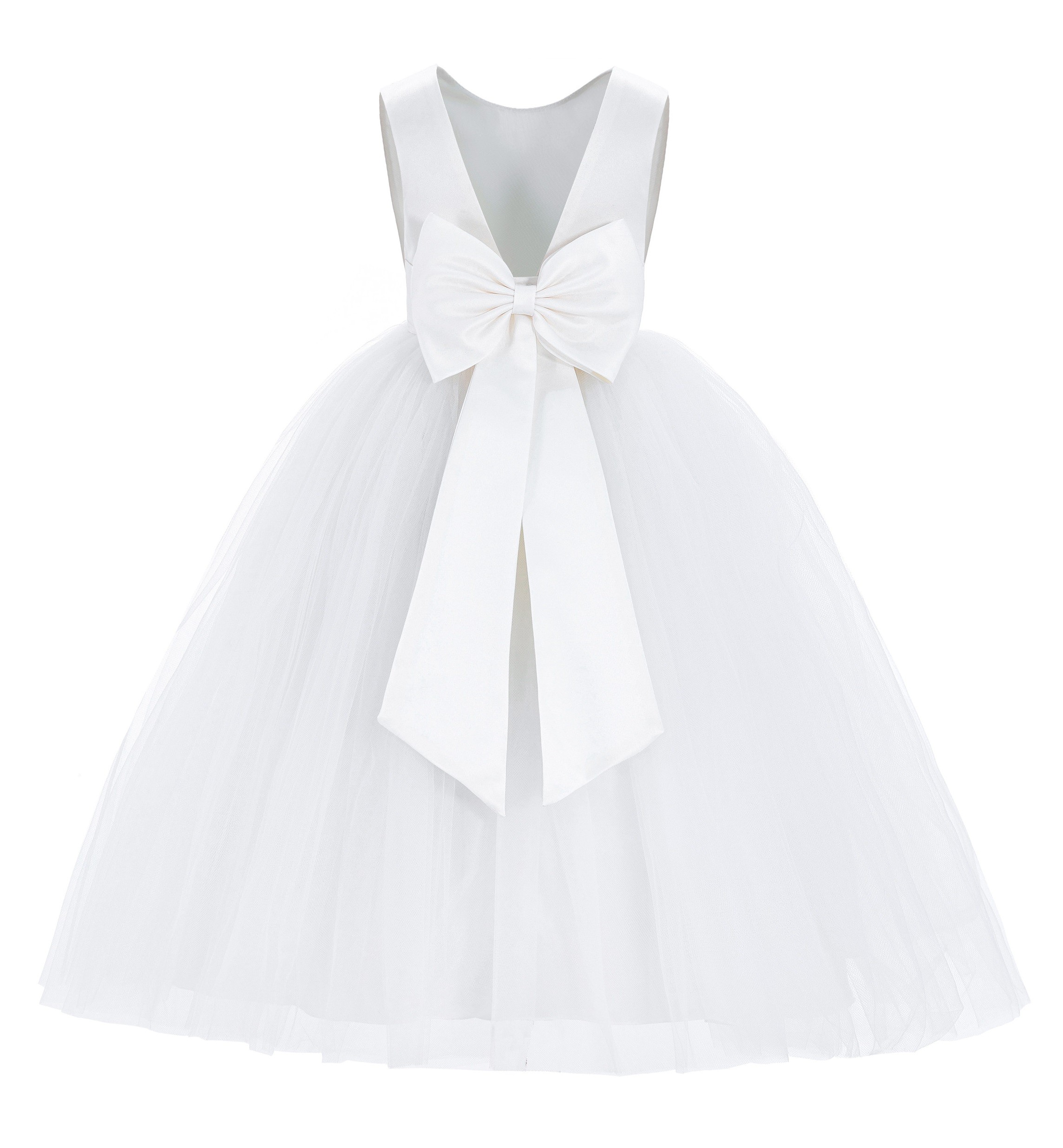 White V-Back Satin Flower Girl Dress 219T