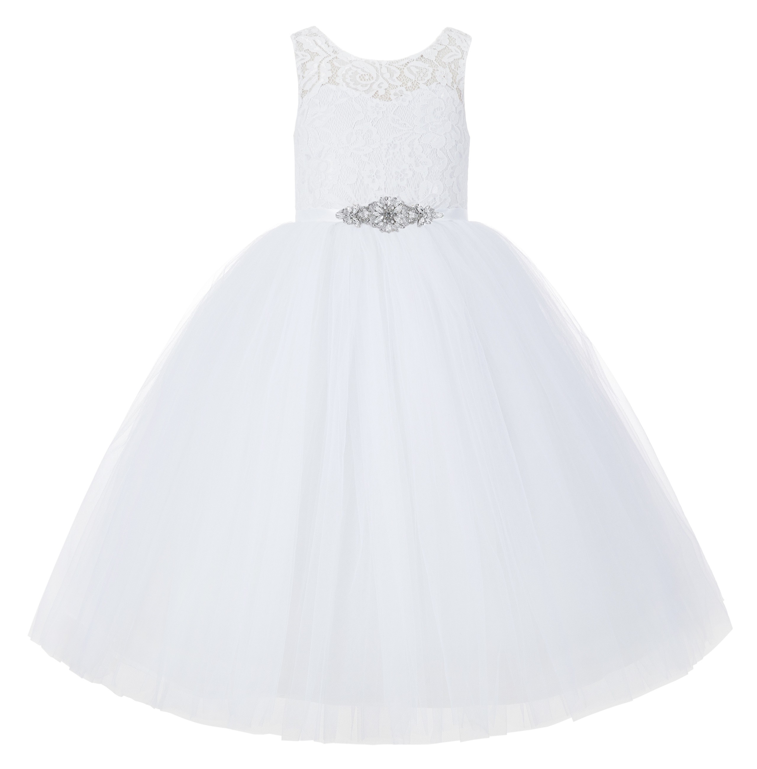 White V-Back Lace Flower Girl Dress Lace Tutu Dress 212R5thin