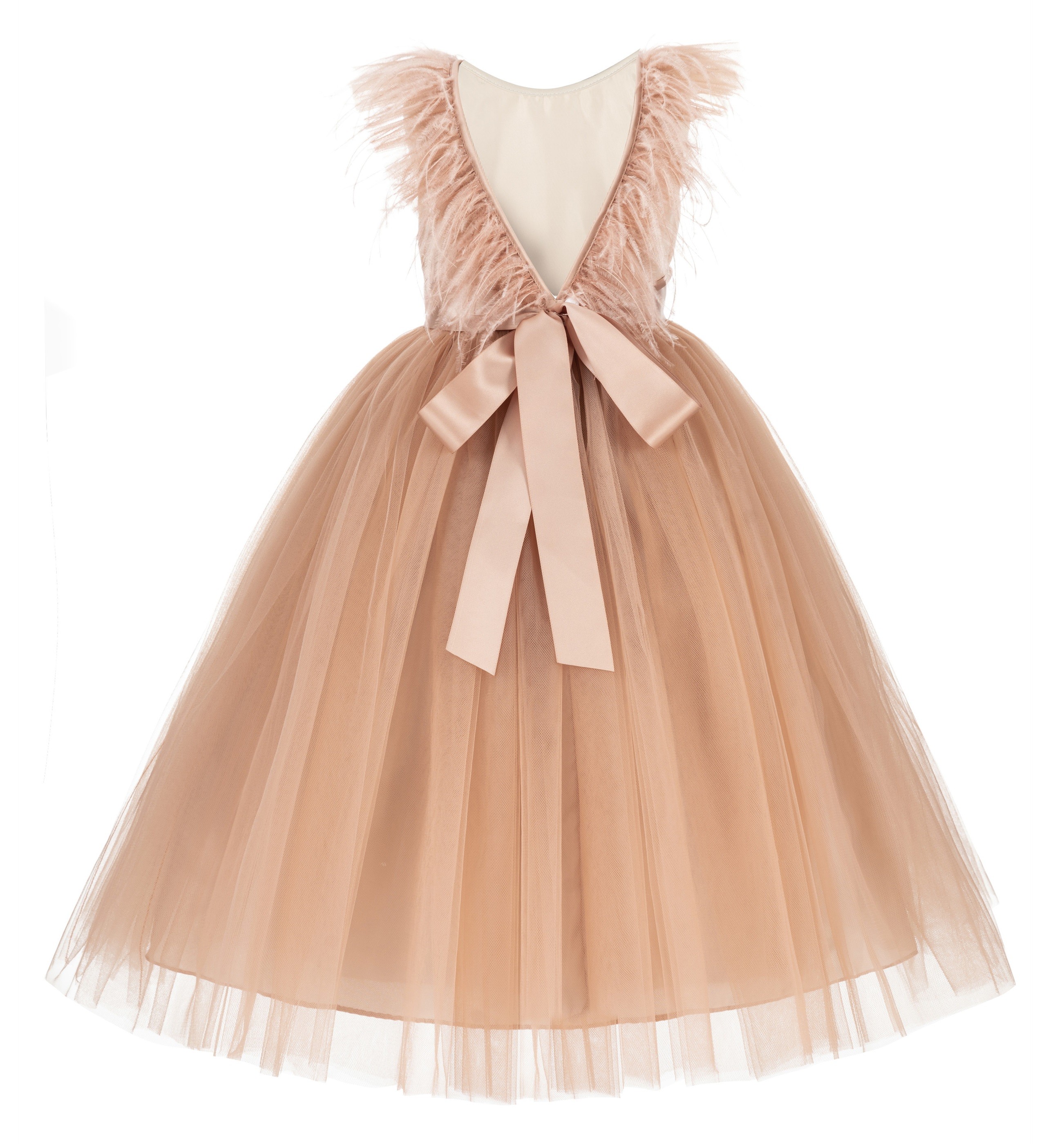 Rose Gold Backless Feather Dress Ostrich Feather Dress OS3