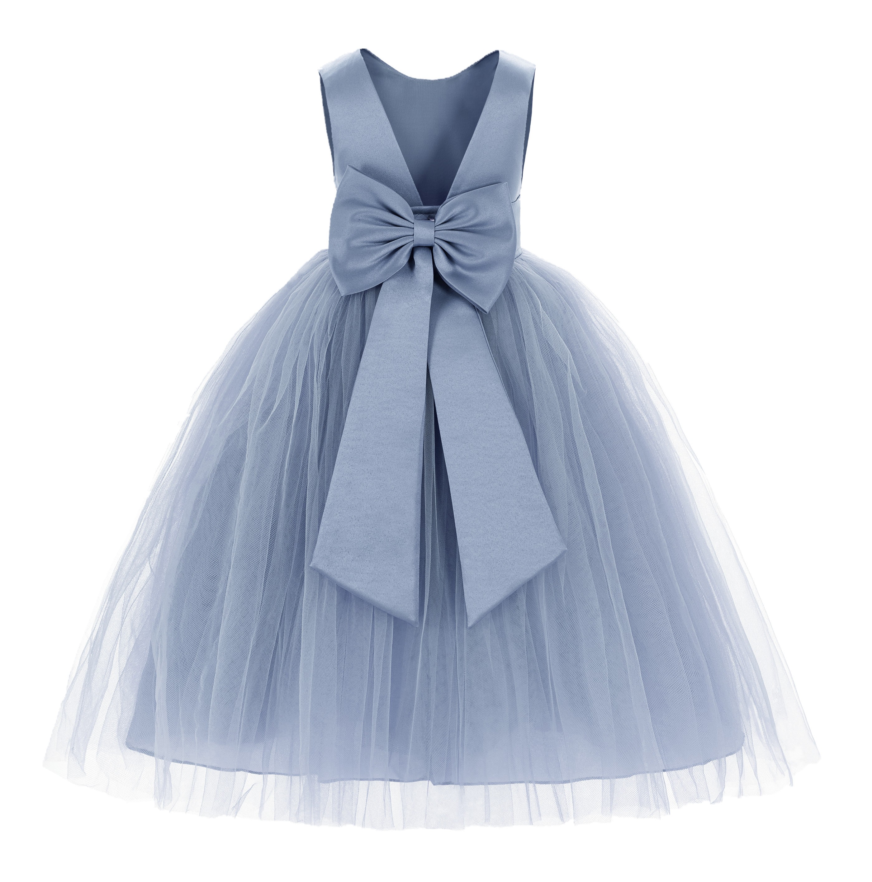 Dusty Blue V-Back Satin Flower Girl Dress 219T