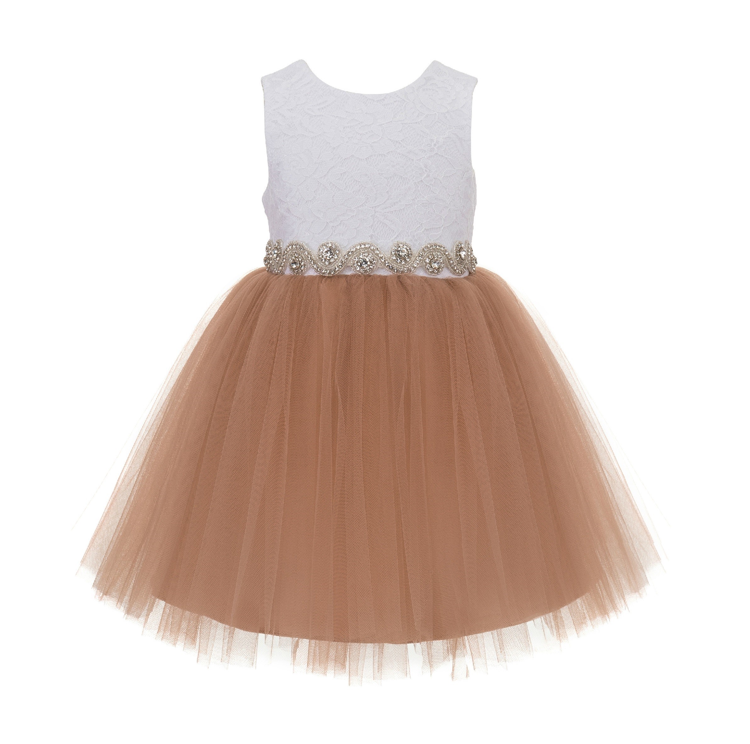 Rose Gold / Ivory Backless Lace Flower Girl Dress V-Back 206R2