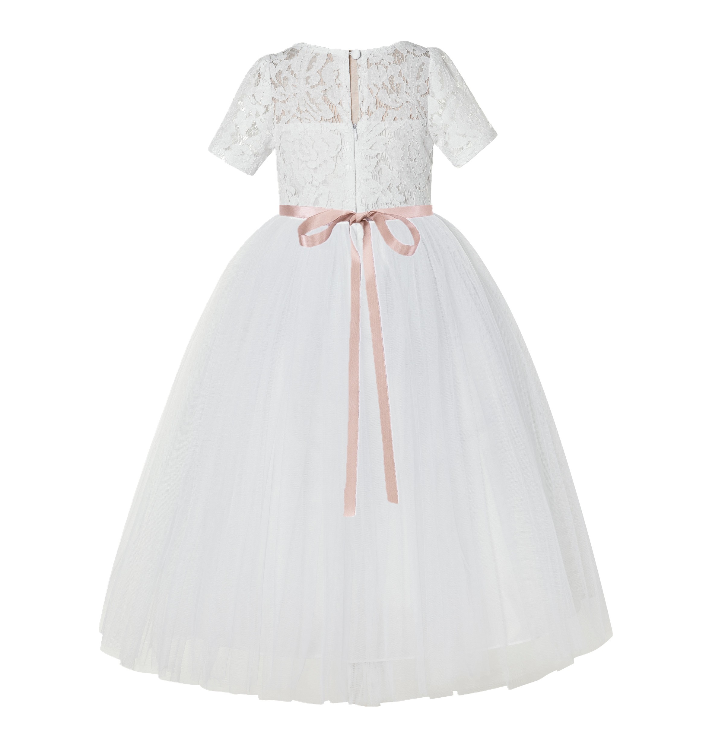 Ivory / Blush Pink Floral Lace Flower Girl Dress Pageant Dress LG2