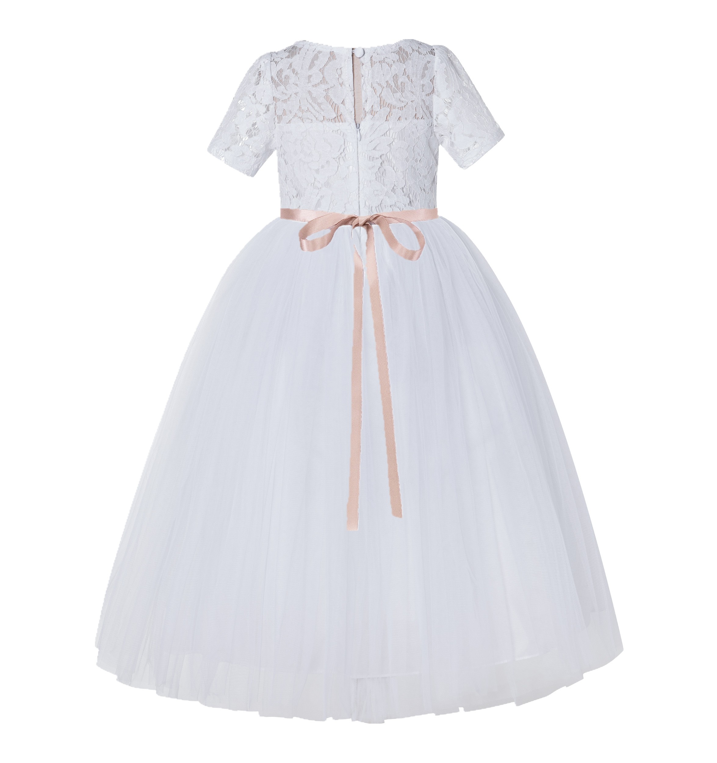 White / Blush Pink Floral Lace Flower Girl Dress Pageant Dress LG2