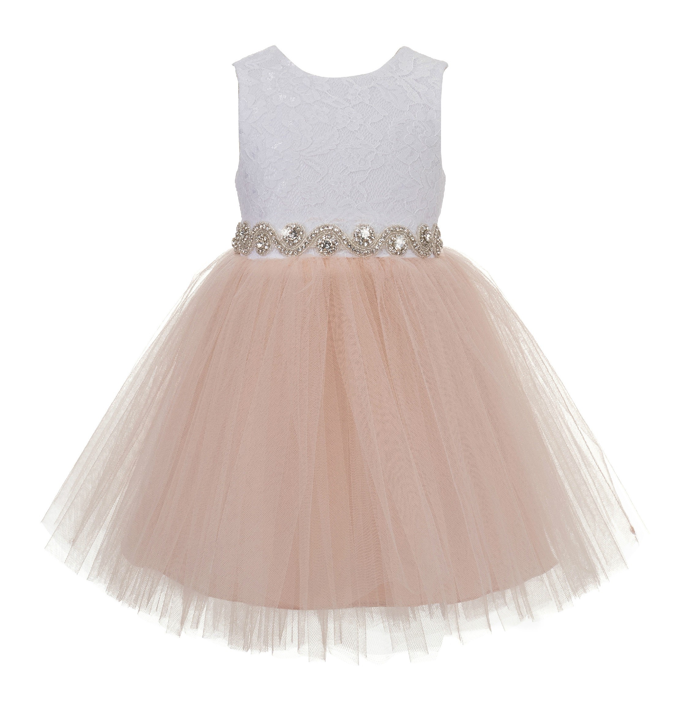 Blush Pink / Ivory Backless Lace Flower Girl Dress V-Back 206R2