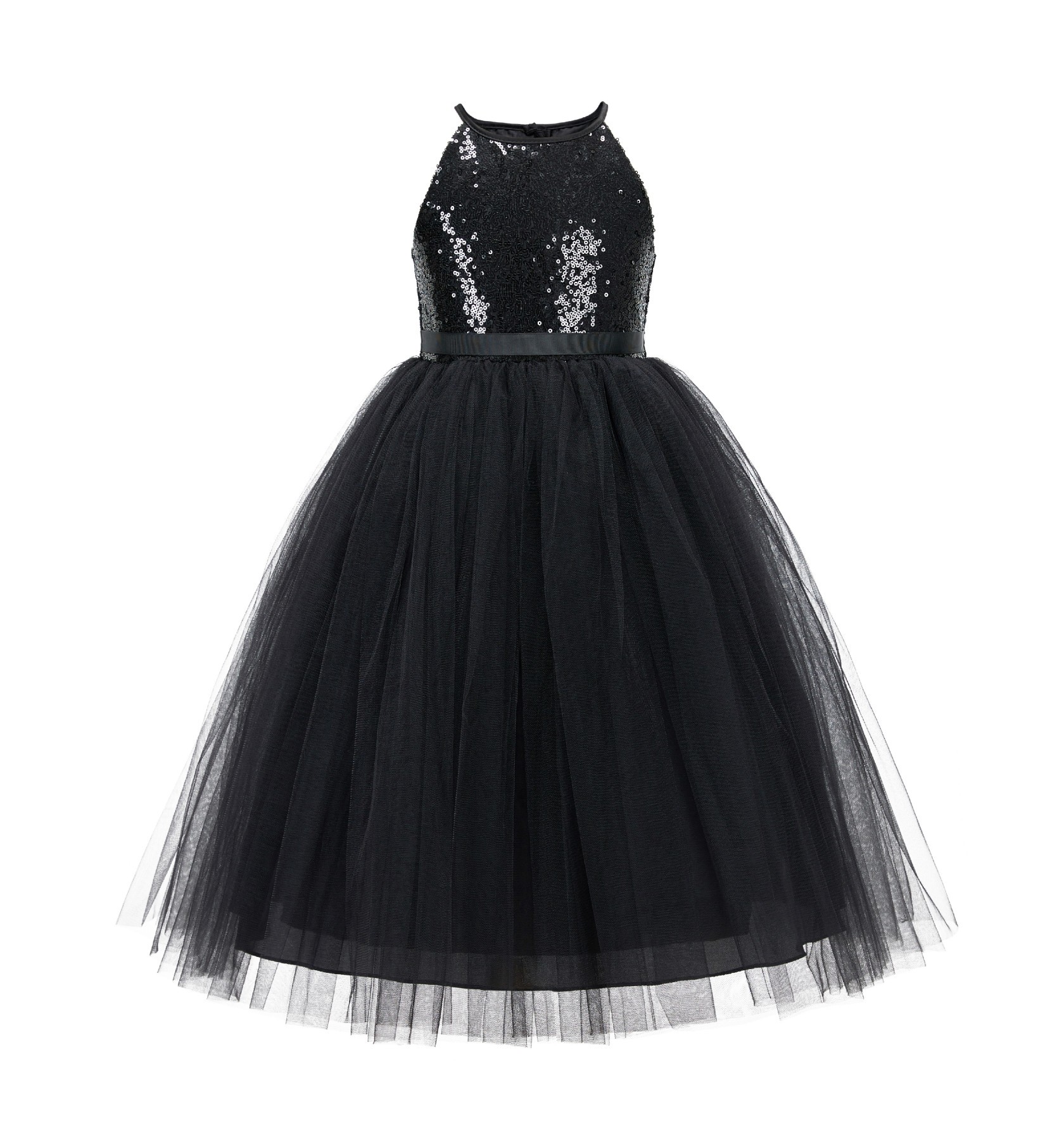 Black Sequin Halter Flower Girl Dress 202