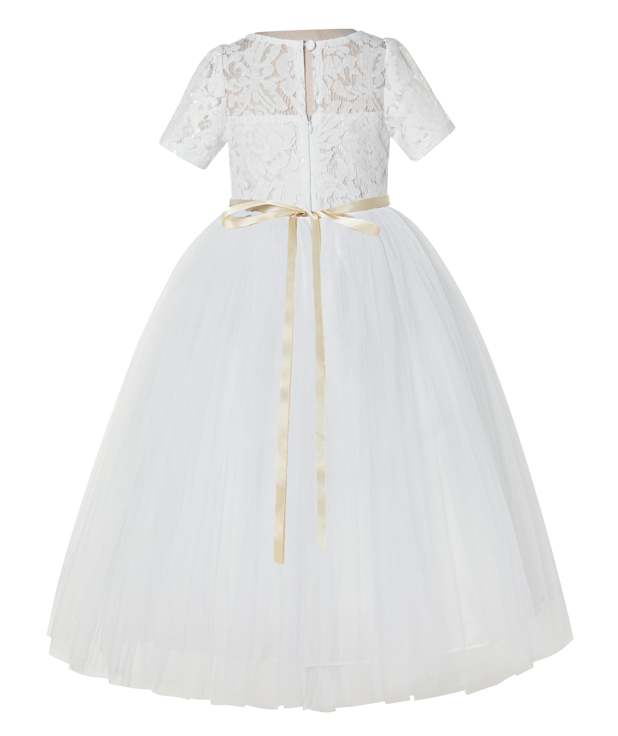 Ivory / Champagne Floral Lace Flower Girl Dress Communion Dress LG2