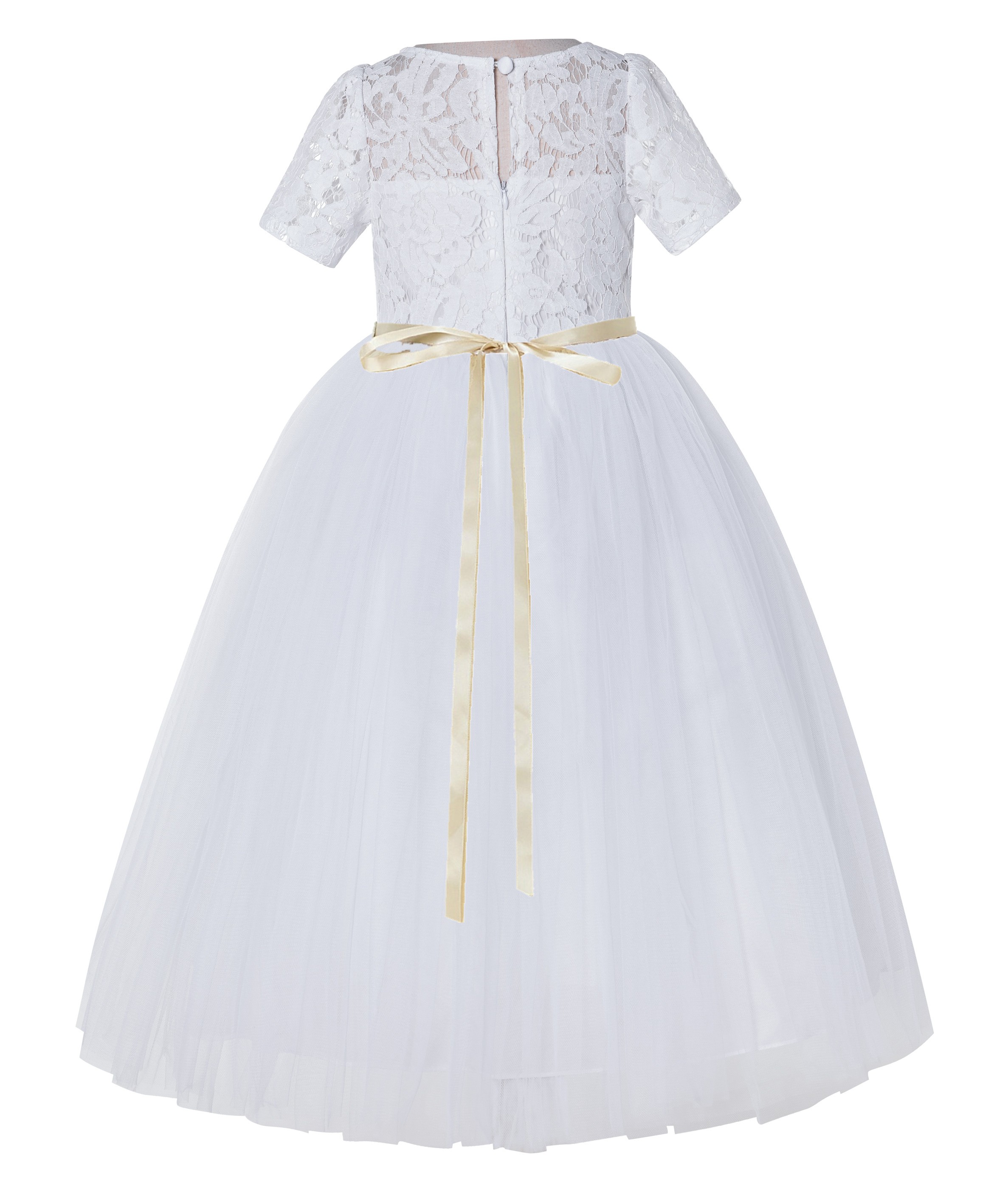 White / Champagne Floral Lace Flower Girl Dress Communion Dress LG2