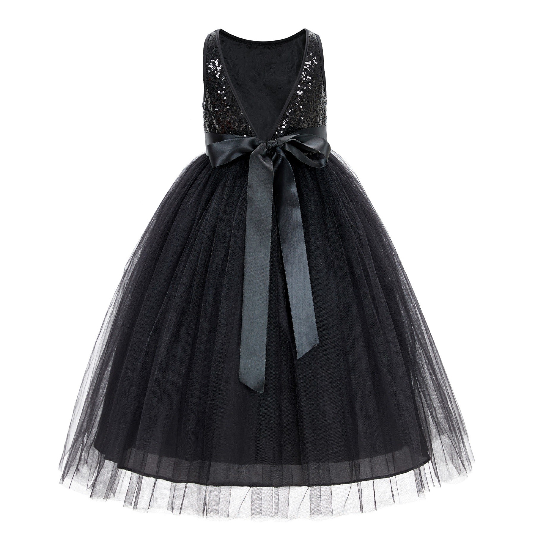Black Sequin V-Back Flower Girl Dress LG1