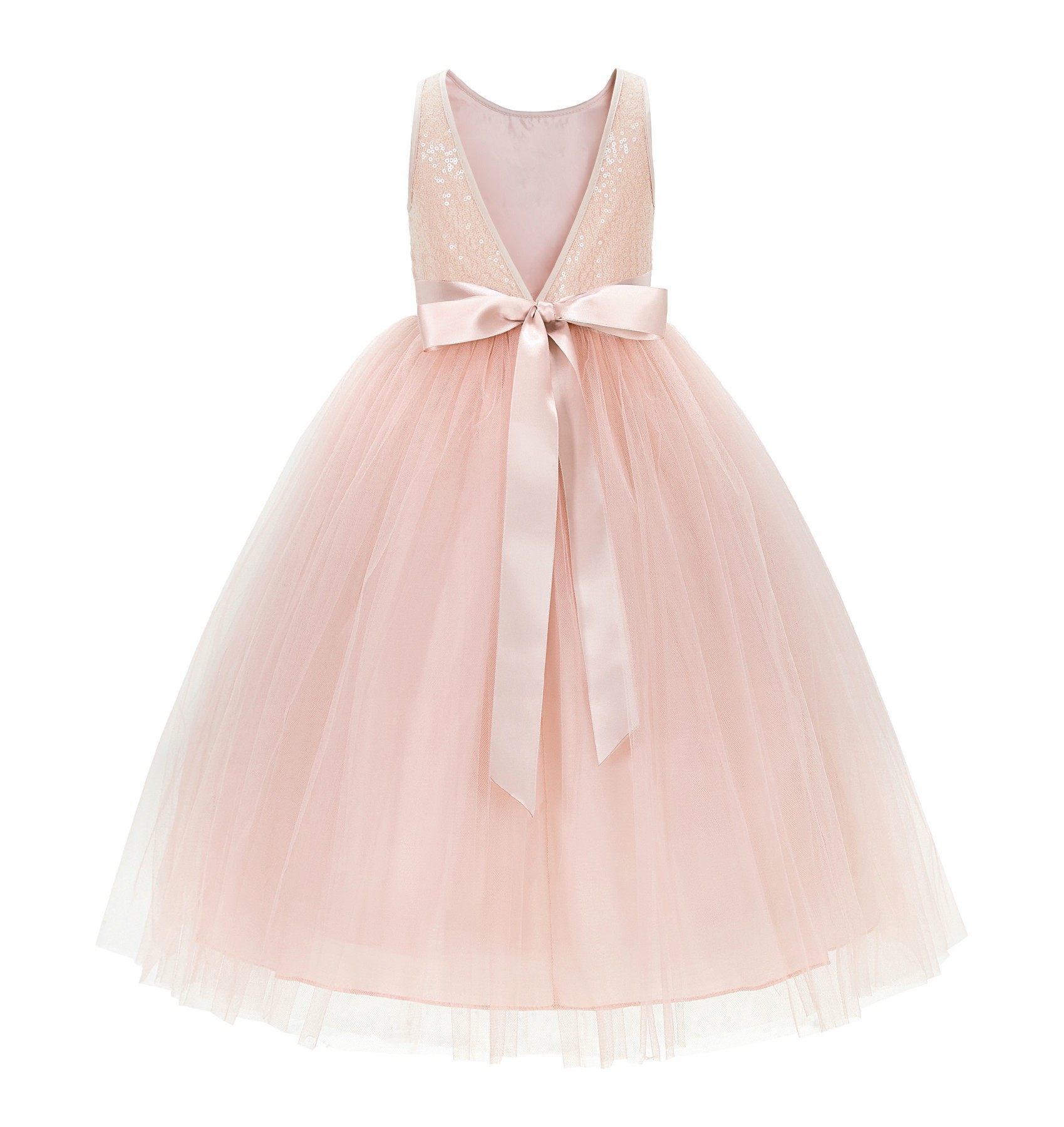 Blush Pink Sequin V-Back Flower Girl Dress LG1