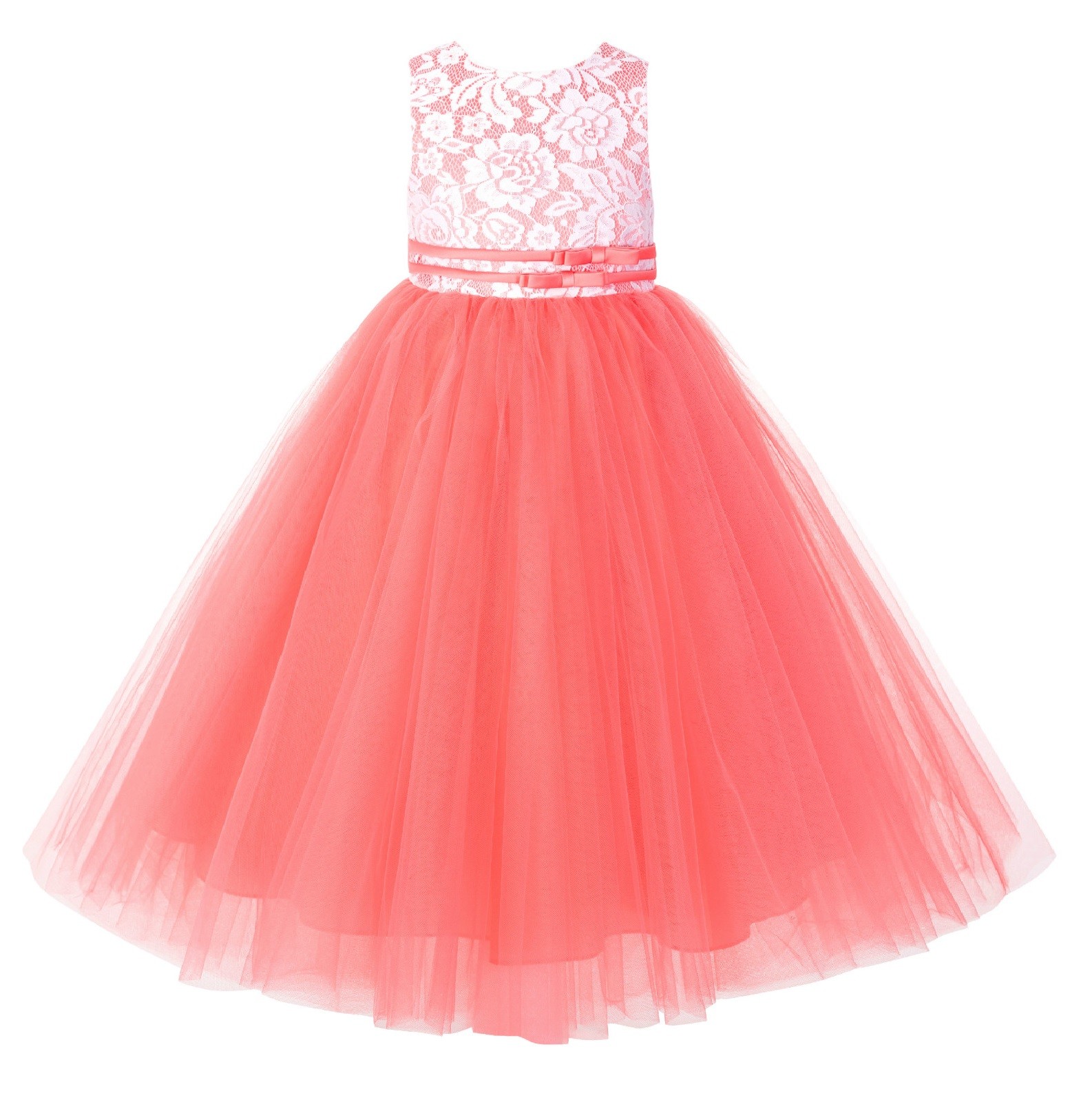 Coral Lace Tulle Tutu Flower Girl Dress 188