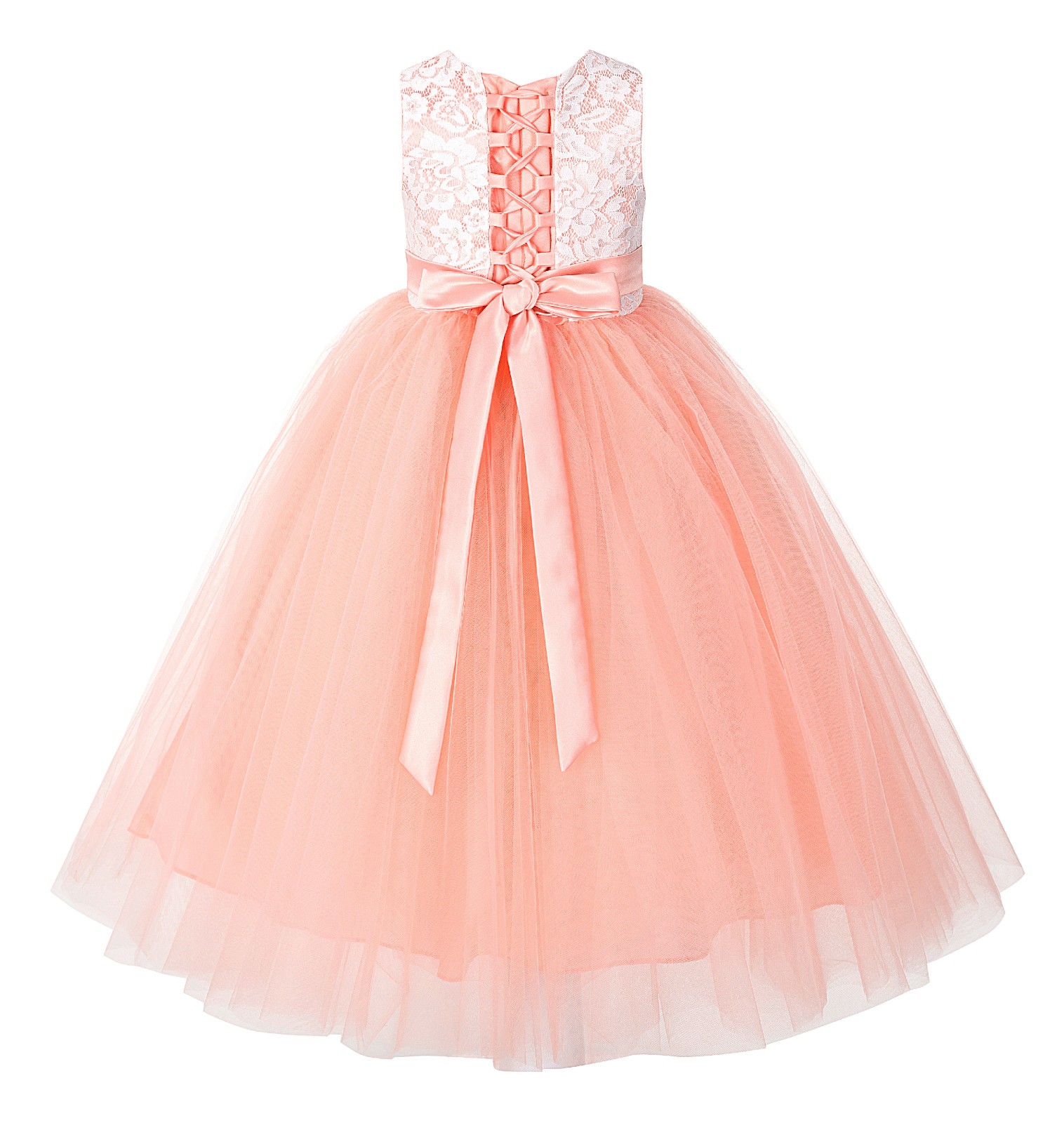 Peach Lace Tulle Tutu Flower Girl Dress 188
