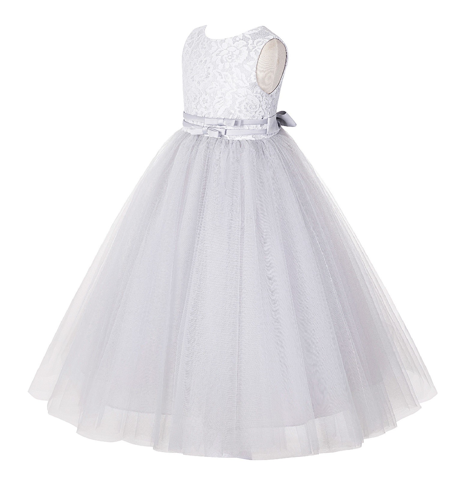 Silver Lace Tulle Tutu Flower Girl Dress 188