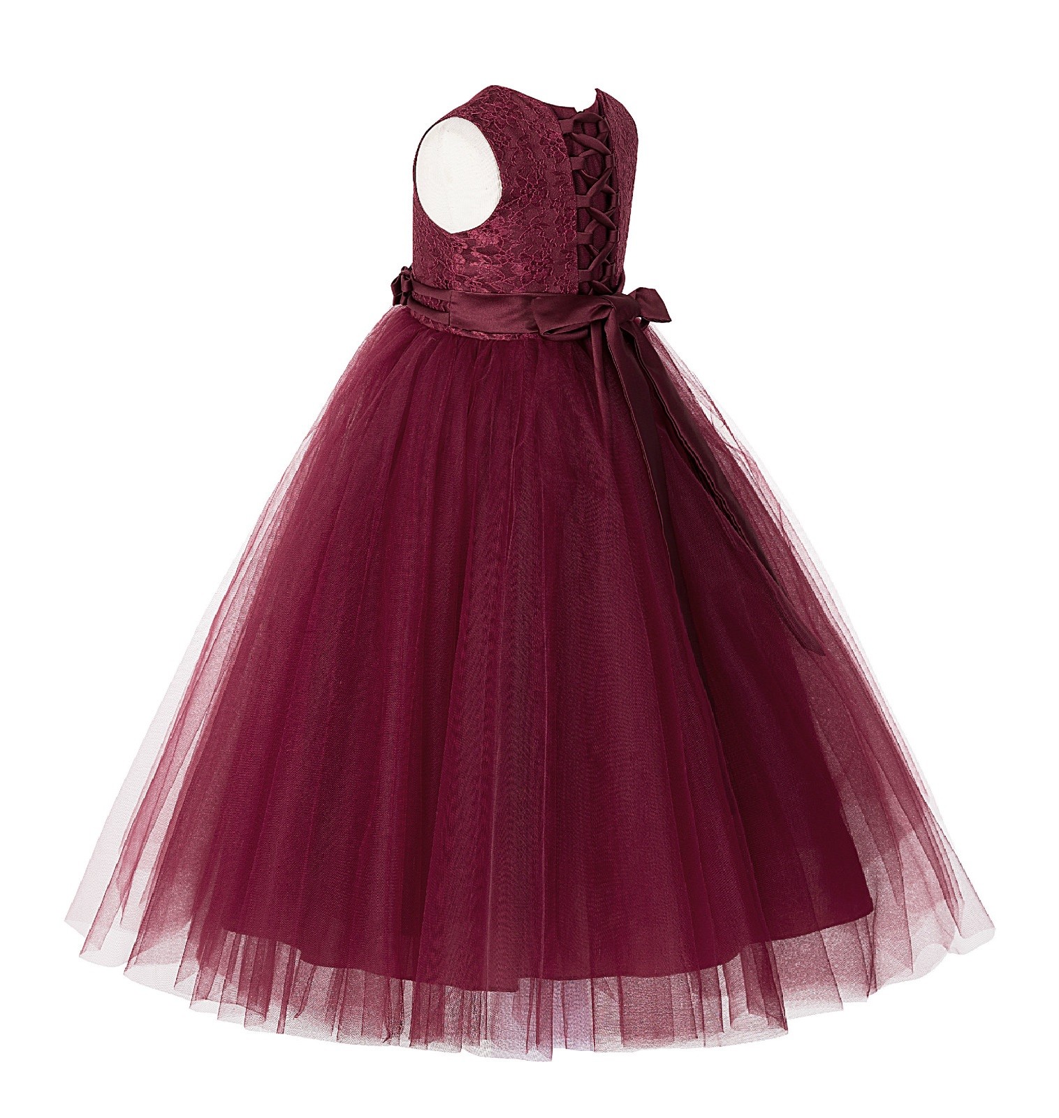 Burgundy Lace Tulle Tutu Flower Girl Dress 188