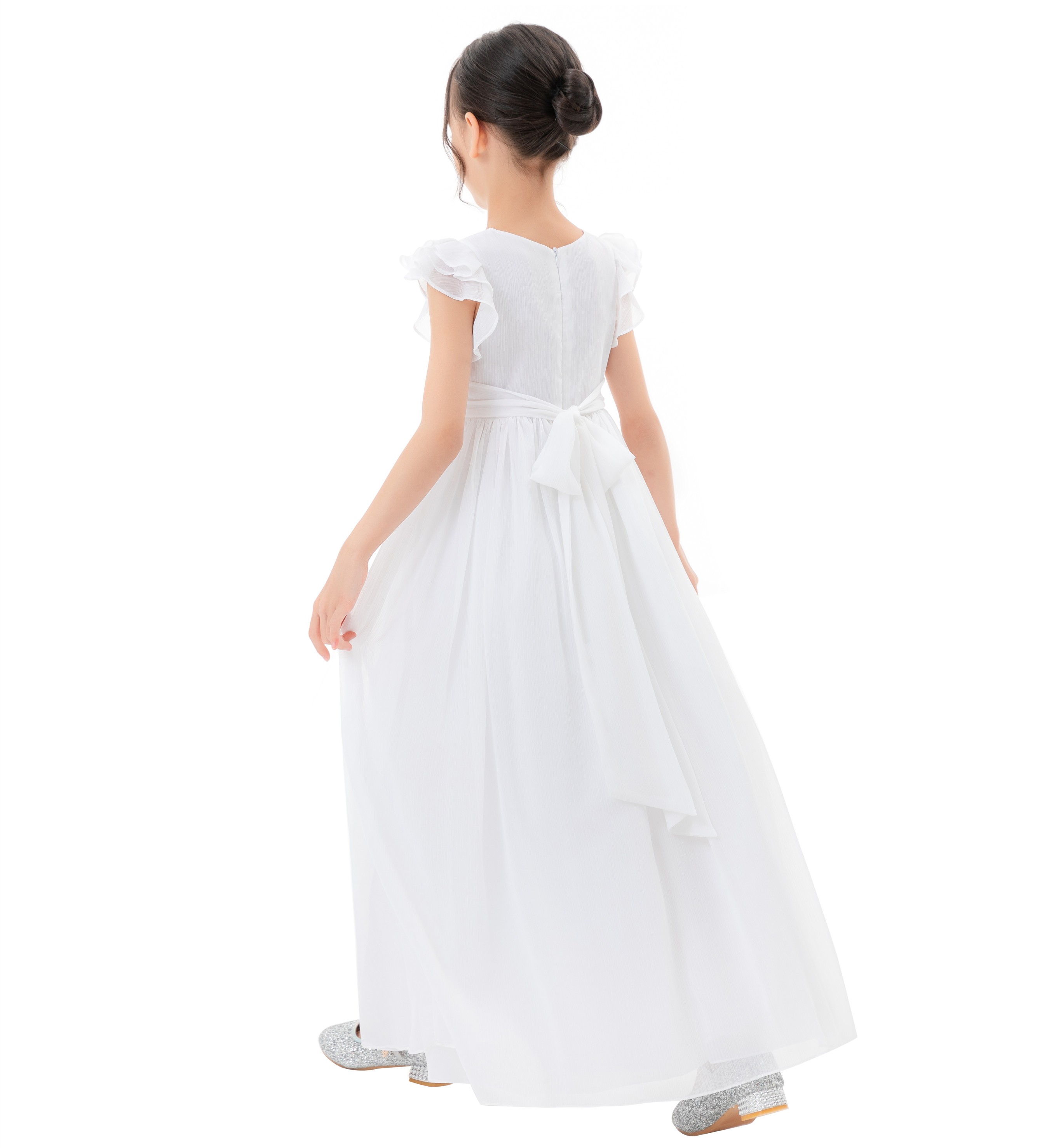 White Chiffon Flower Girl Dress Ruffle Chiffon 822