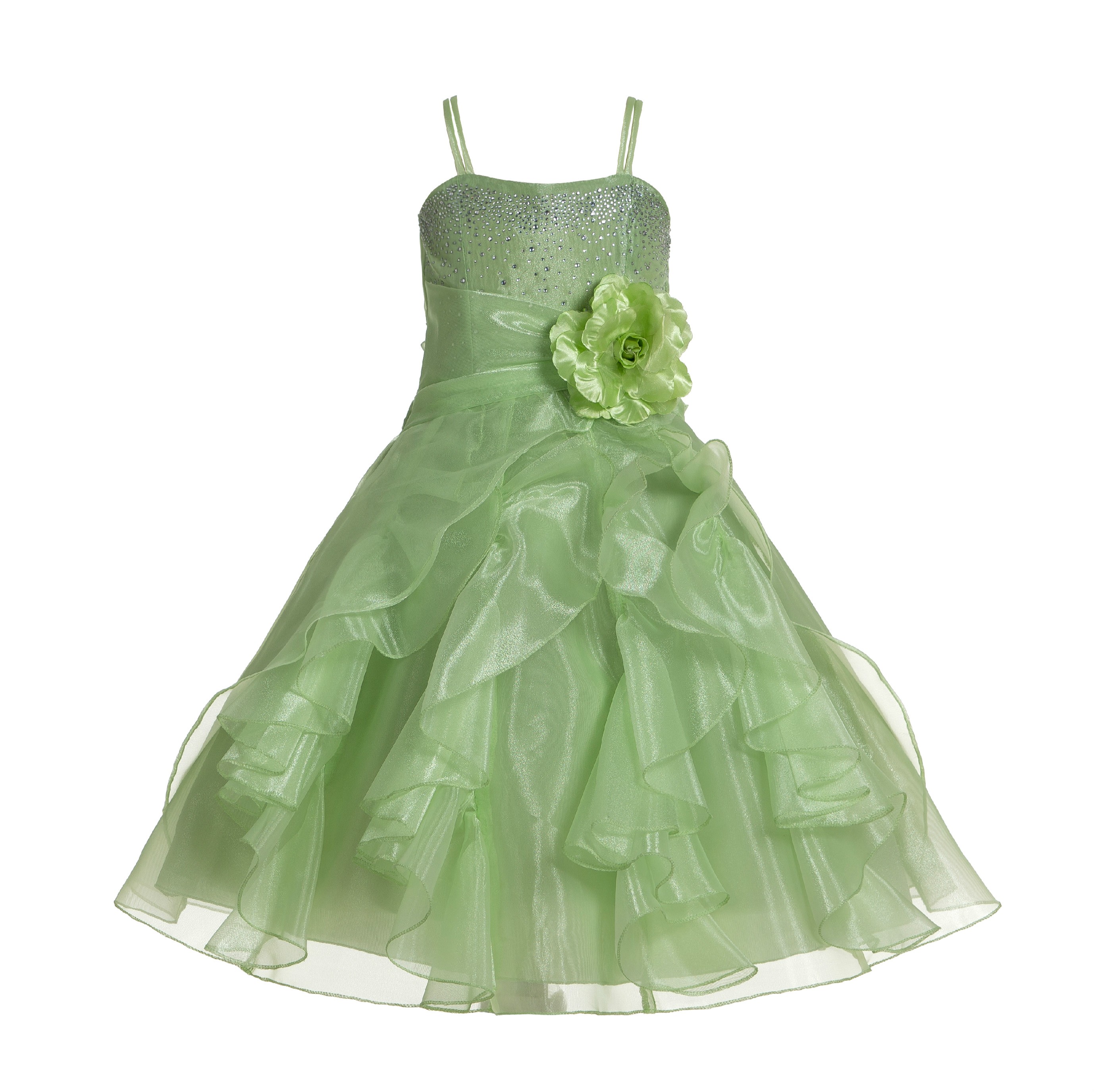 Apple Green Shimmering Organza Rhinestones Flower Girl Dress Formal J120NF
