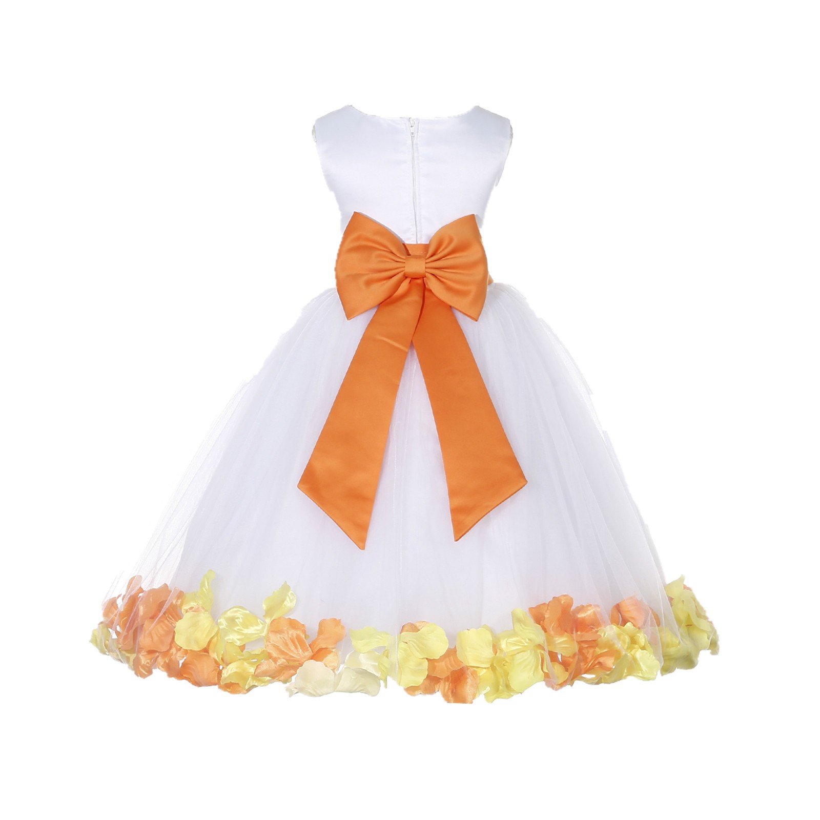 White/Orange-Sunbeam Tulle Mixed Rose Petals Flower Girl Dress 302T