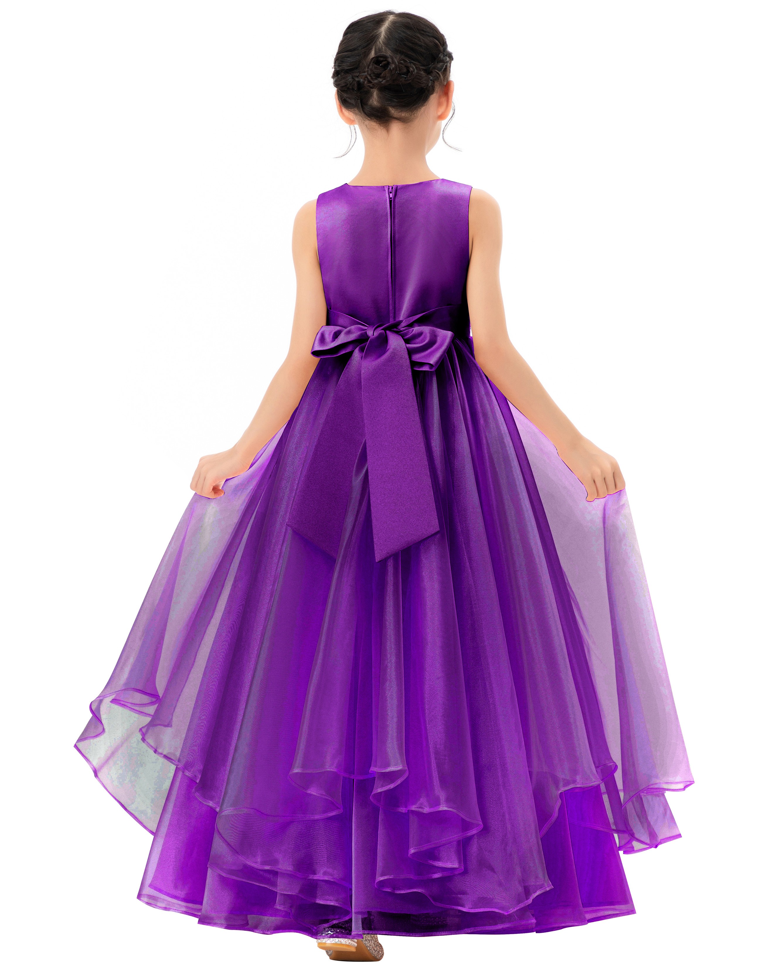 Purple Tiered Ruffle Organza Flower Girl Dress Seq1